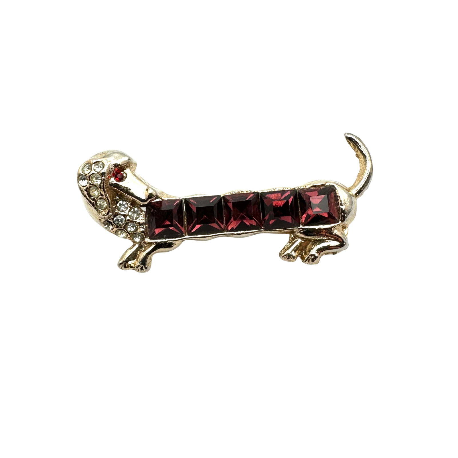 Vintage Antique 1940s Era Purple Glass Rhinestone Gold Over Pot Metal Dachshund Weiner Dog Brooch: Vintage Antique 1940s Era Purple Glass Rhinestone Gold Over Pot Metal Dachshund Weiner Dog Brooch Pin 2 Inch