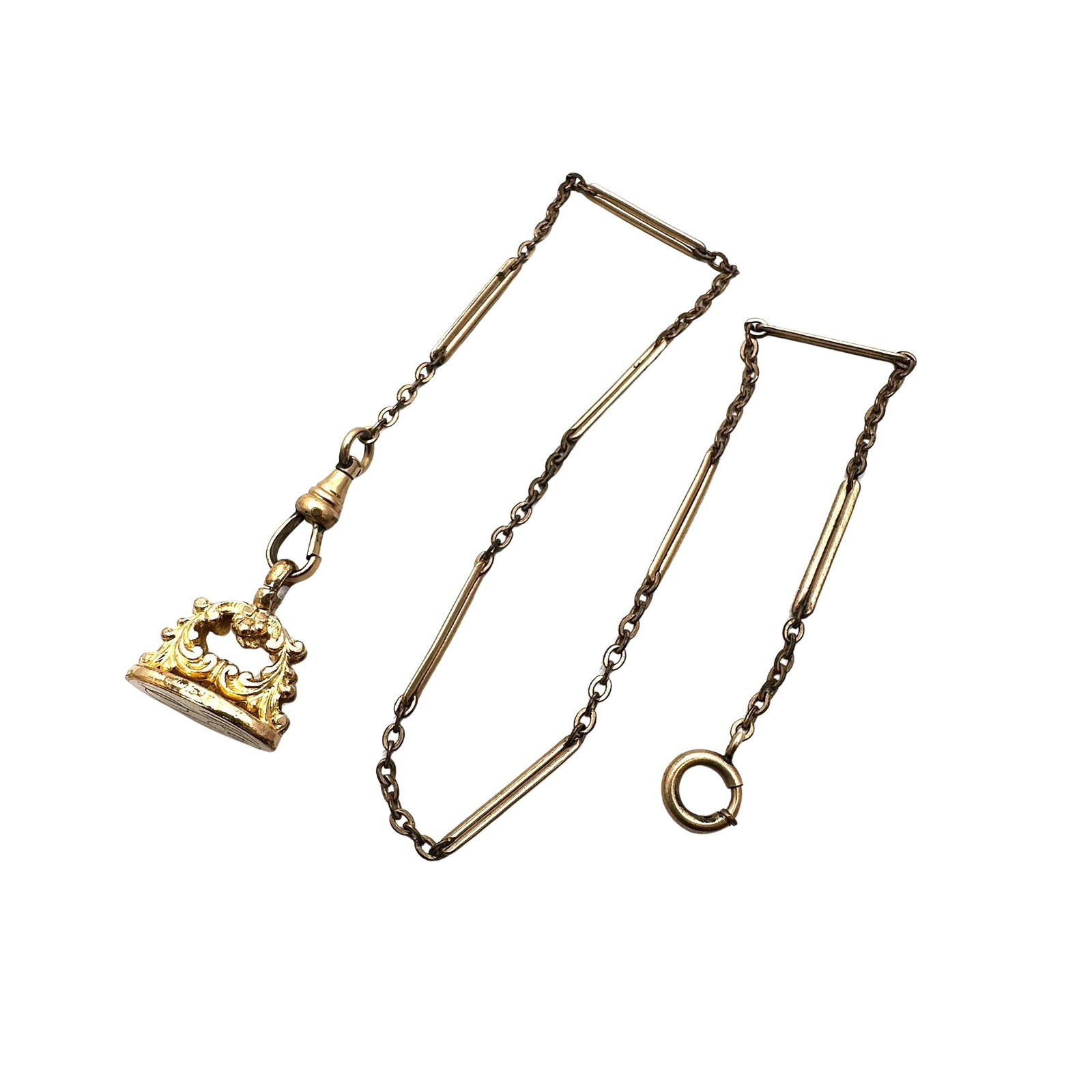 Antique Victorian Vintage Gold Filled Pocket Watch Chain with Fob 12 Inch Chain (1 of 2)