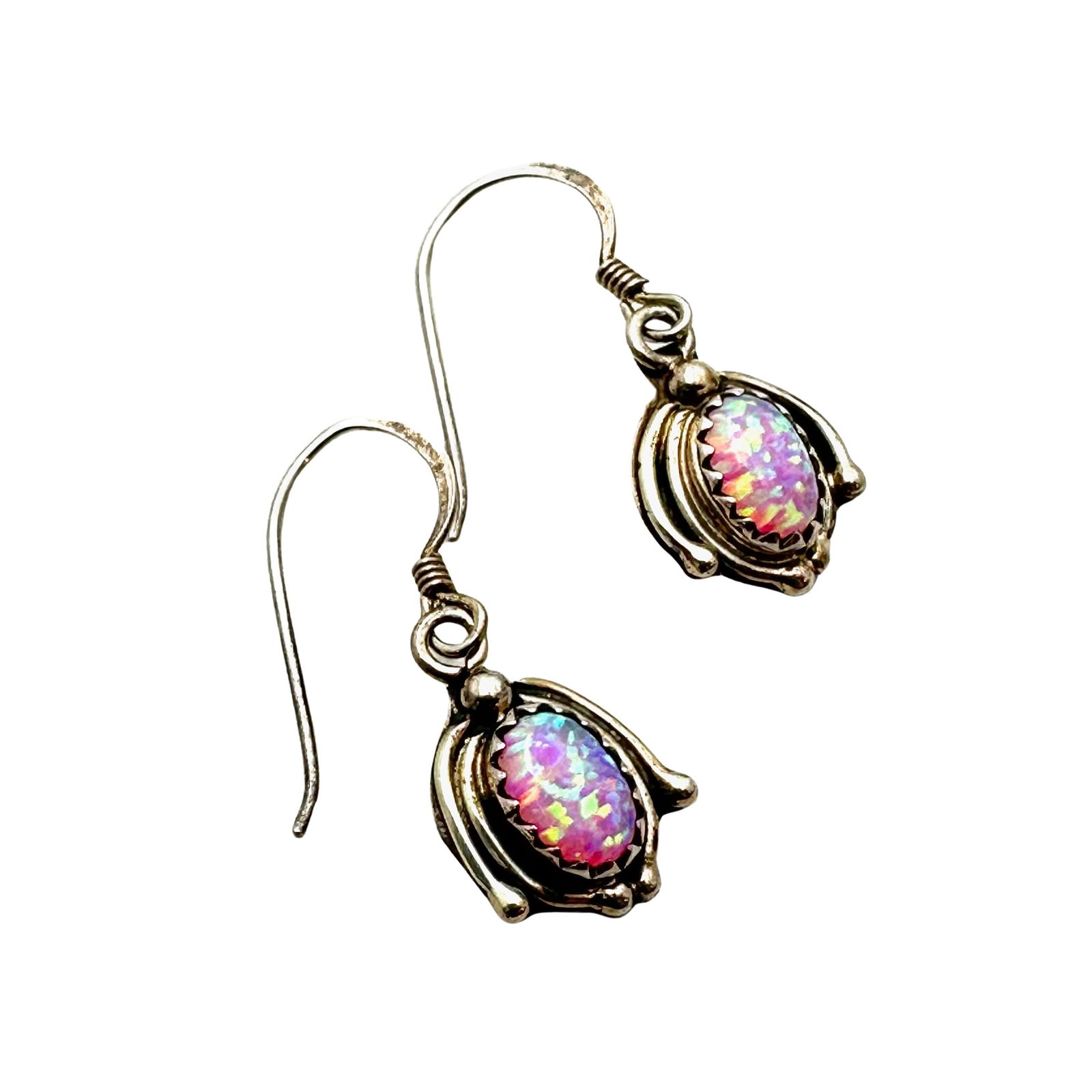 Vintage American Southwest Opal Sterling Silver Pierced Earrings 1 Inch Length (1 of 2)