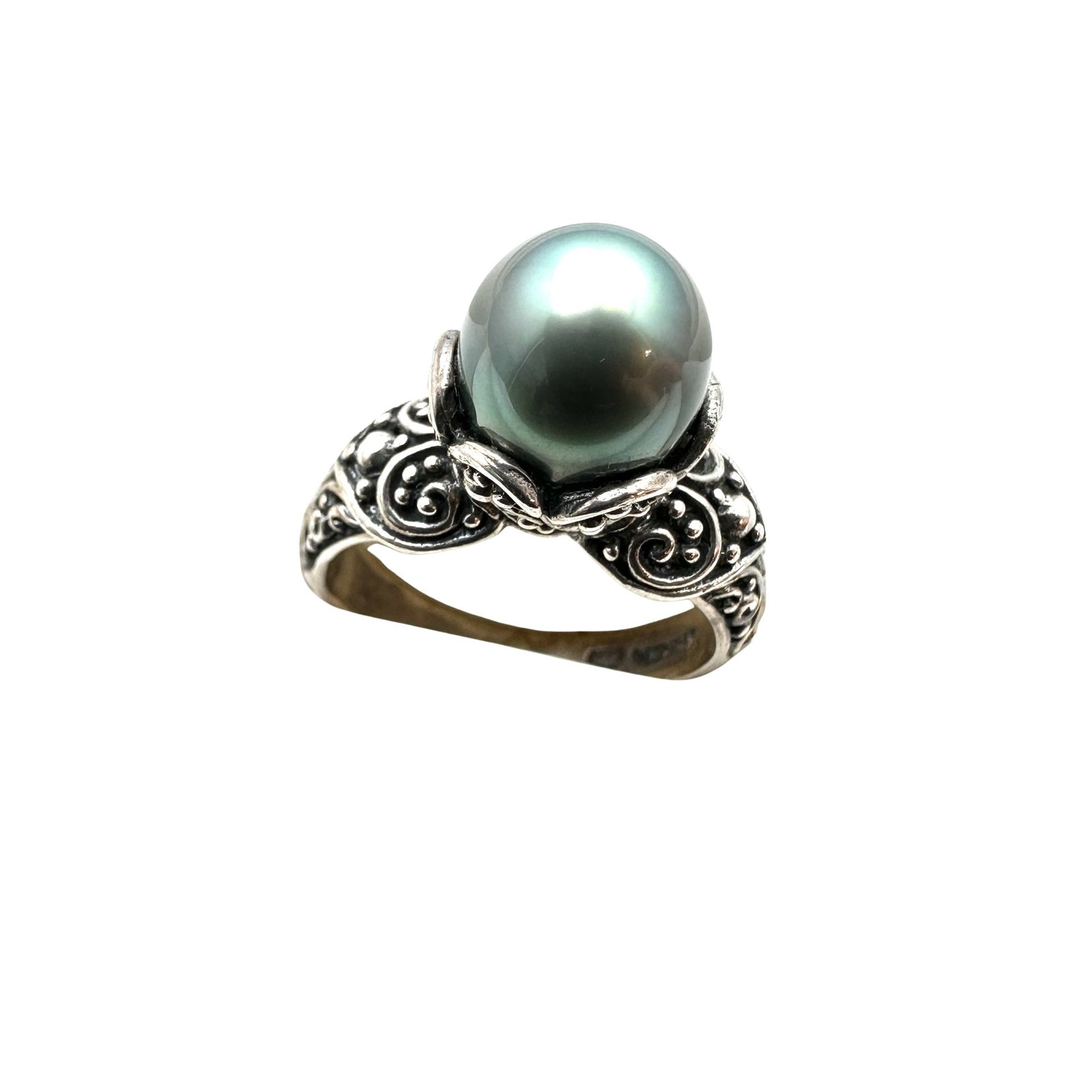 Indonesian Designer Sarda Black Pearl Sterling Silver Ring Size 8: Indonesian Designer Sarda Black Pearl Sterling Silver Ring Size 9