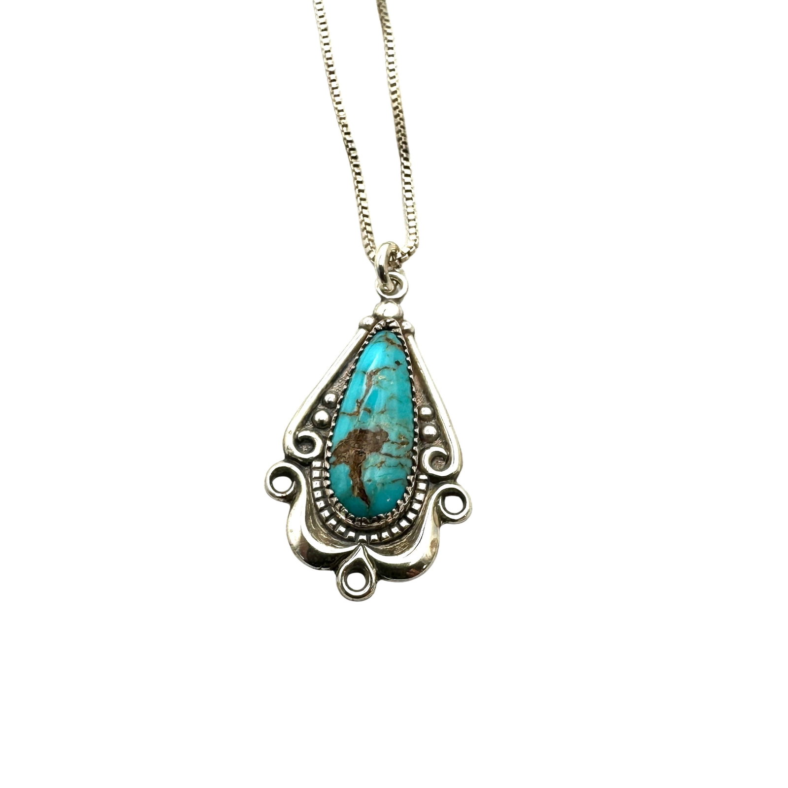 Vintage Bell Sterling Silver Blue Turquoise Pendant Necklace 24 Inch Chain 1.25 Inch Pendant: Vintage Bell Sterling Silver Blue Turquoise Pendant Necklace 24 Inch Chain 1.25 Inch Pendant