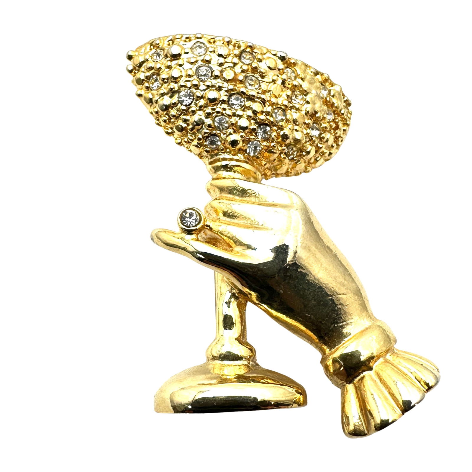 Vintage Clear Rhinestone Hand Holding Champagne Glass Brooch Pin 2 Inch (1 of 2)