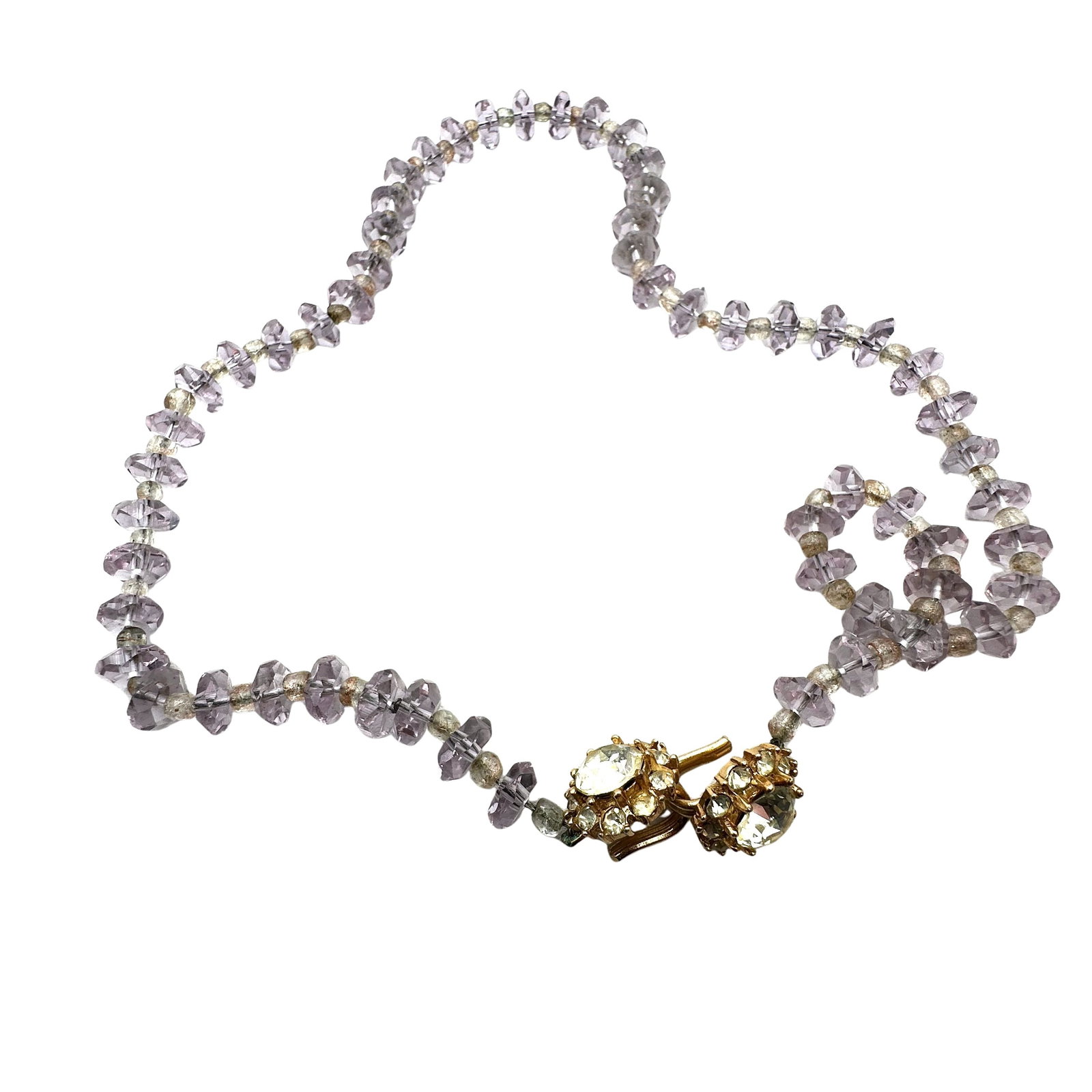 Vintage Judith Mccann Light Purple Glass Bead Rhinestone Clasp Necklace 17 Inch: Vintage Judith Mccann Light Purple Glass Bead Rhinestone Clasp Necklace 17 Inch