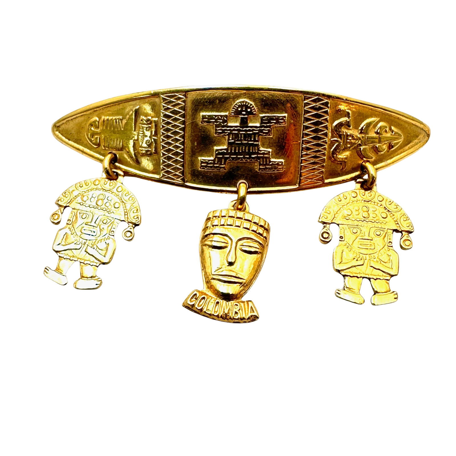 Vintage Aztec Warrior Gold Tone Brooch Pin 2.5 Inch (1 of 2)