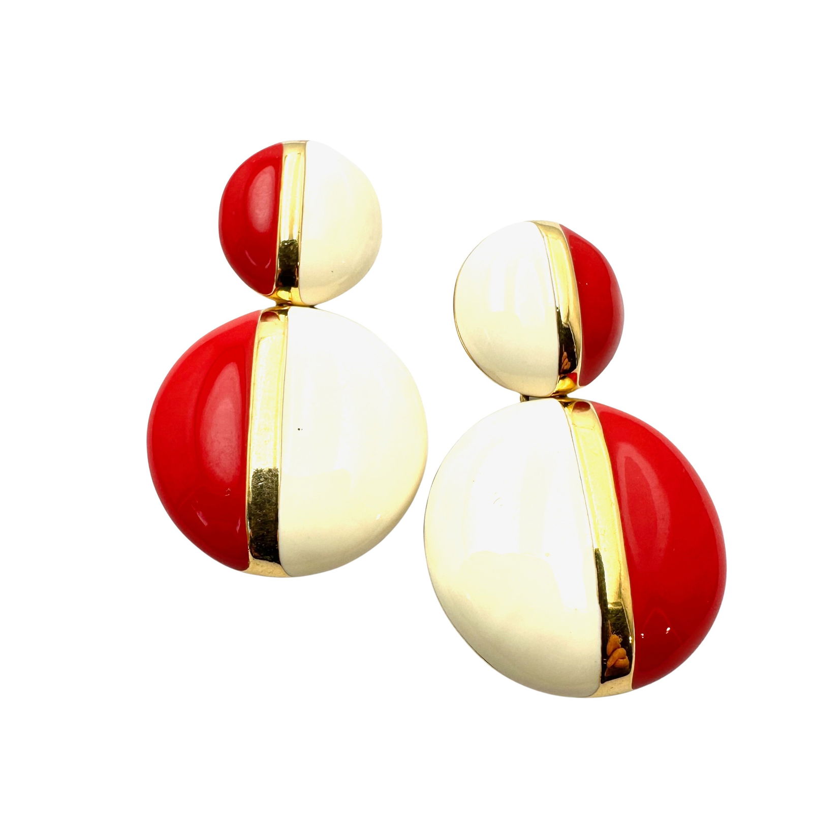 Vintage 1980s Monet Red & Off White Enamel Gold Tone Chandelier Pierced Earrings 2 Inch: Vintage 1980s Monet Red & Off White Enamel Gold Tone Chandelier Pierced Earrings 2 Inch