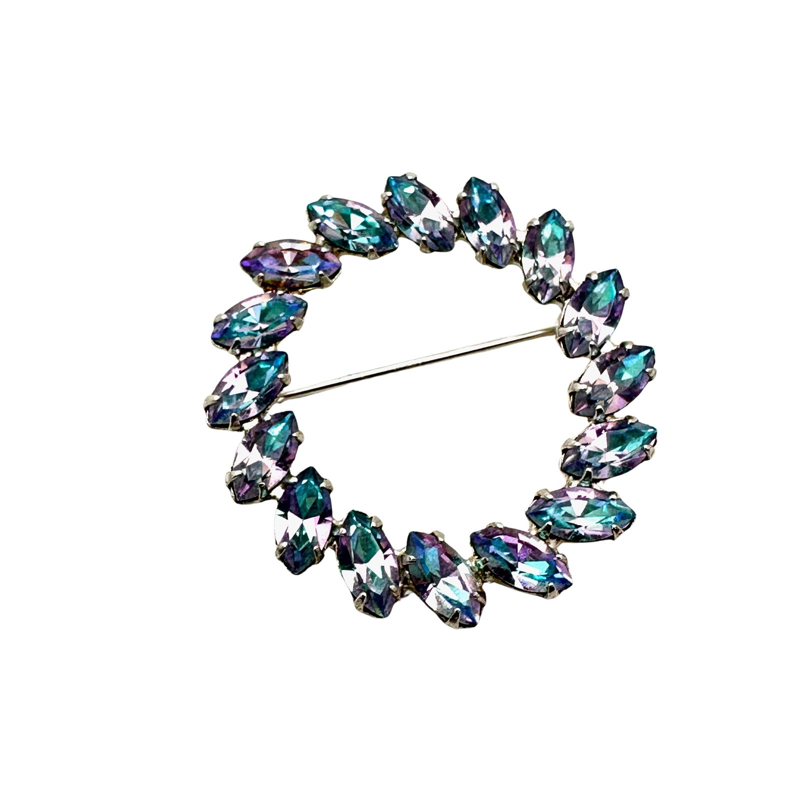 Vintage B David Multicolor Aurora Borealis Glass Rhinestone Silver Tone Brooch Pin 1.5 Inch: Vintage B David Multicolor Aurora Borealis Glass Rhinestone Silver Tone Brooch Pin 1.5 Inch