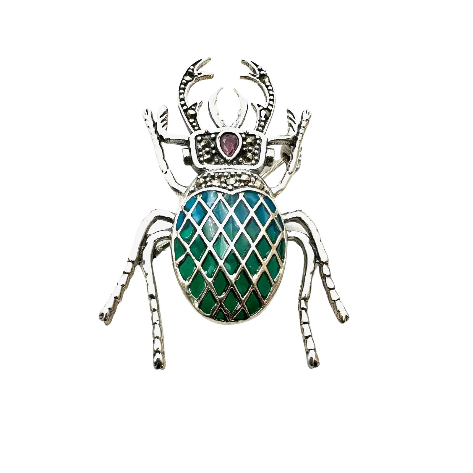Sterling Silver Piqué a Jour Bug Bettle Pendant Pin  Brooch 2 Inch (1 of 3)