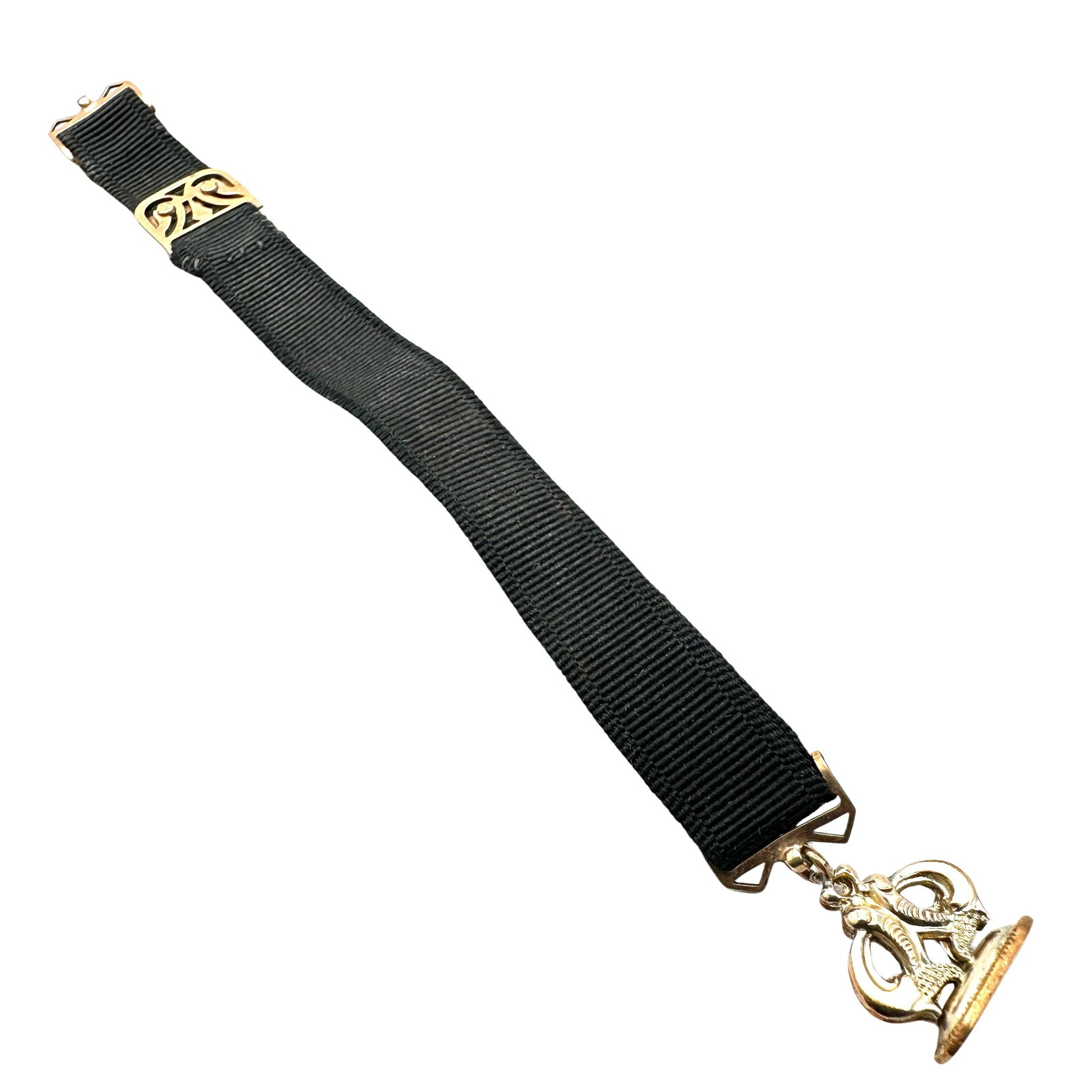 Antique Victorian Gold filled Black Ribbon with Fob 5 Inch Length: Antique Victorian Gold filled Black Ribbon with Fob 5 Inch Length