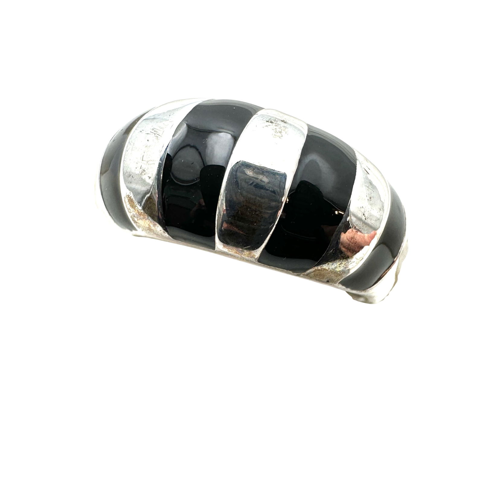 Designer Joseph Esposito Sterling Silver Black Enamel Domed Statement ring Size 10 (1 of 2)