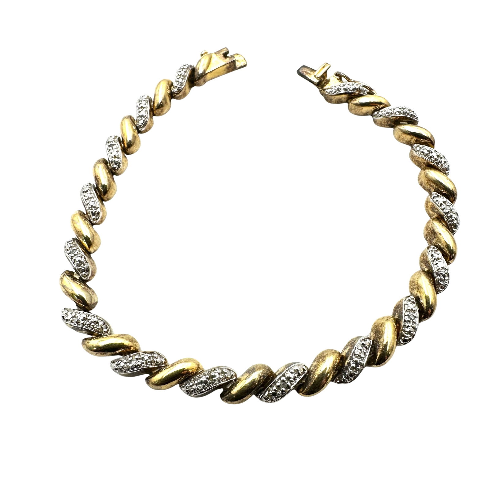 Gold Over Sterling Silver Diamond Tennis Bracelet 7.25 Inch Weight 16 Grams: Gold Over Sterling Silver Diamond Tennis Bracelet 7.25 Inch Weight 16 Grams