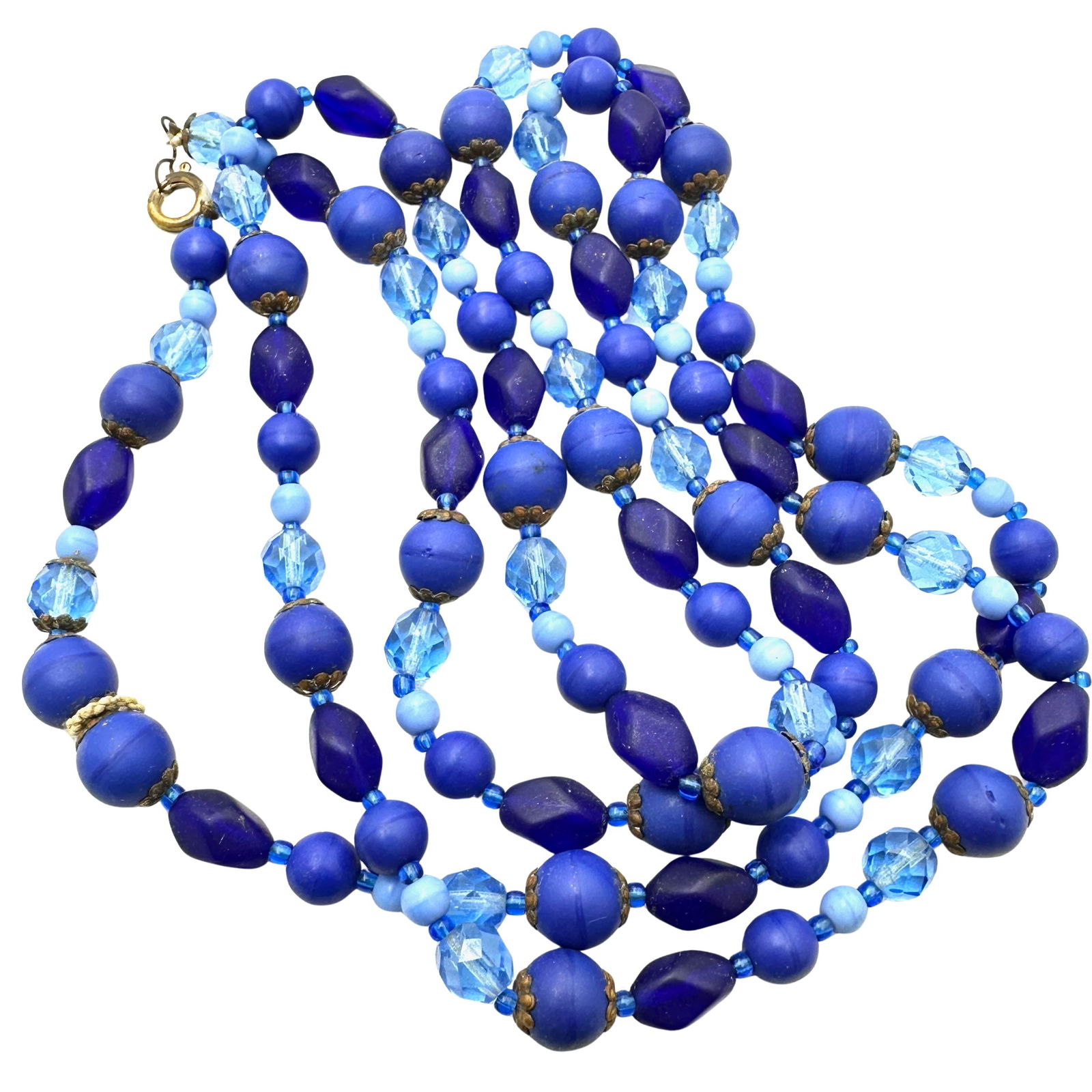 Antique Vintage Cobalt Blue Glass Bead Flapper Necklace 44 Inch Length: Antique Vintage Cobalt Blue Glass Bead Flapper Necklace 44 Inch Length