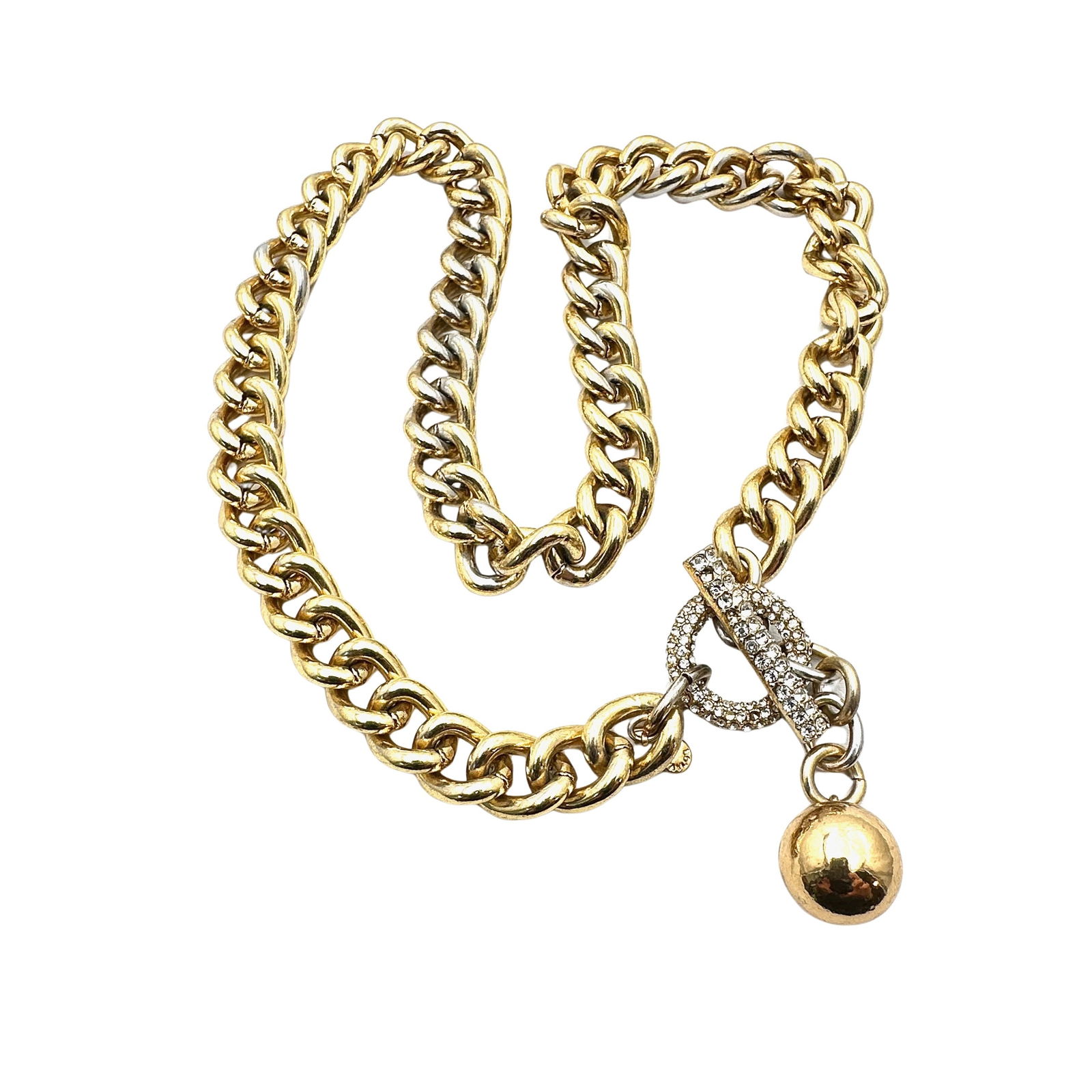 Ann Taylor Crystal Toggle Clasp Heavy Gold Tone Chain Necklace 18 Inch Length (1 of 2)