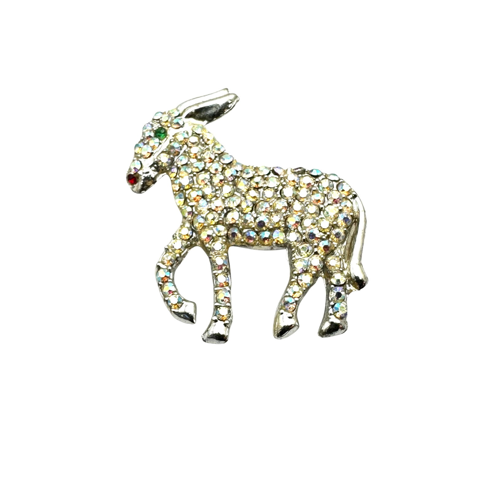 Vintage 1940s Era Aurora Borealis Donkey Democrat Brooch Pin 1.75 Inch: Vintage 1940s Era Aurora Borealis Donkey Democrat Brooch Pin 1.75 Inch