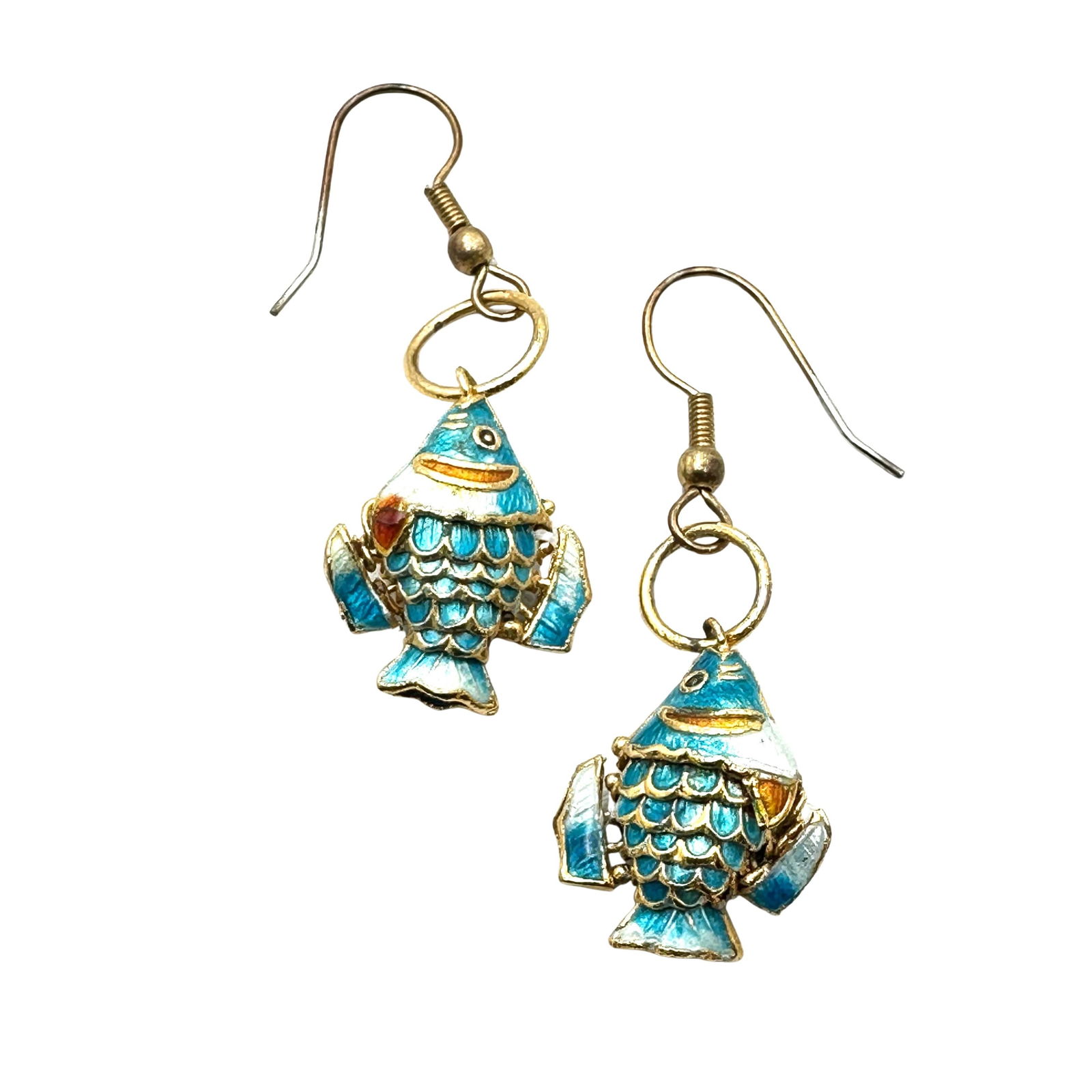 Vintage Chinese Export Articulated Cloisonne Fish Pierced Earrings 1.5 Inch: Vintage Chinese Export Articulated Cloisonne Fish Pierced Earrings 1.5 Inch