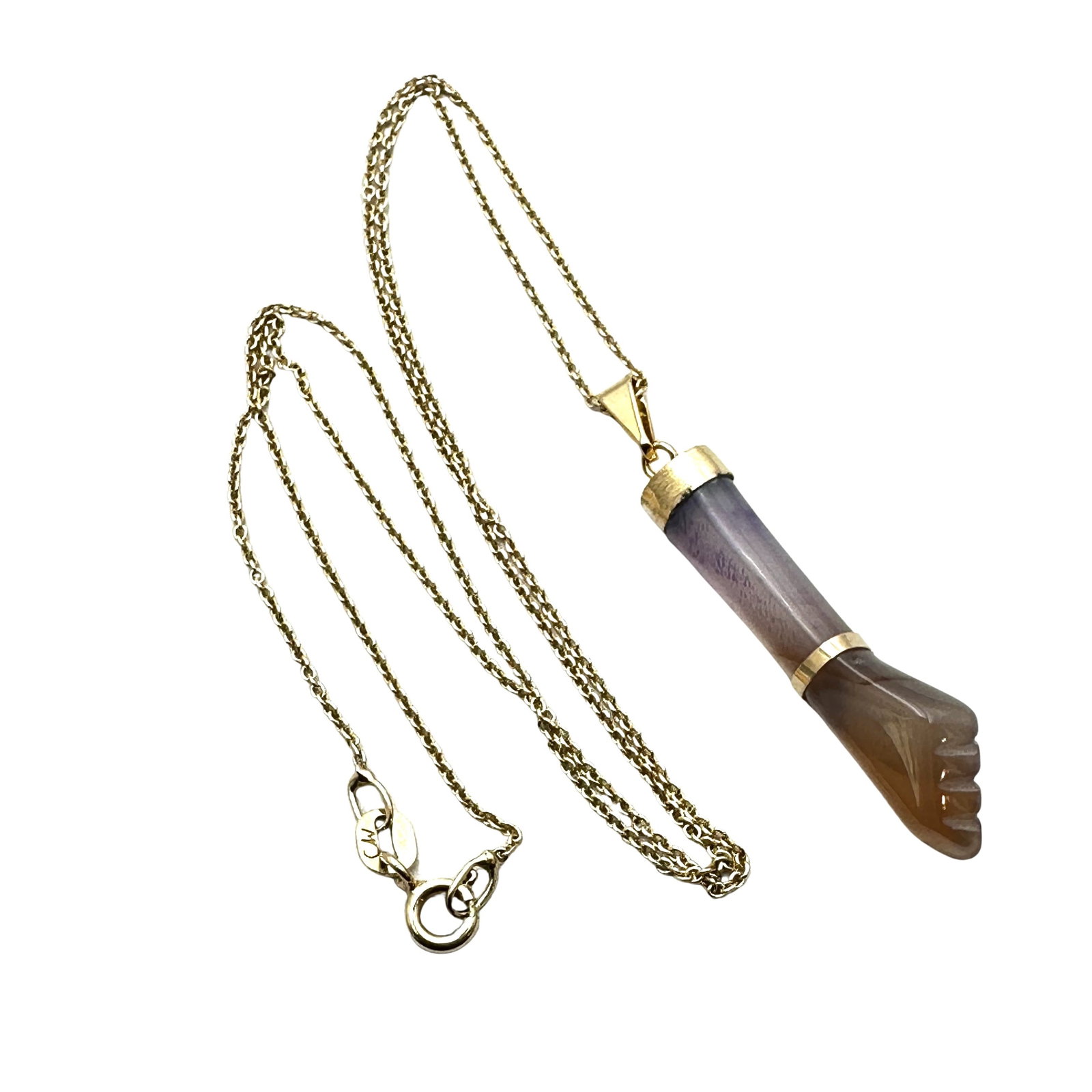 Vintage Amethyst Gemstone Figa Fist Pendant Gold Over Sterling Silver Chain 18 Inch: Vintage Amethyst Gemstone Figa Fist Pendant Gold Over Sterling Silver Chain 18 Inch