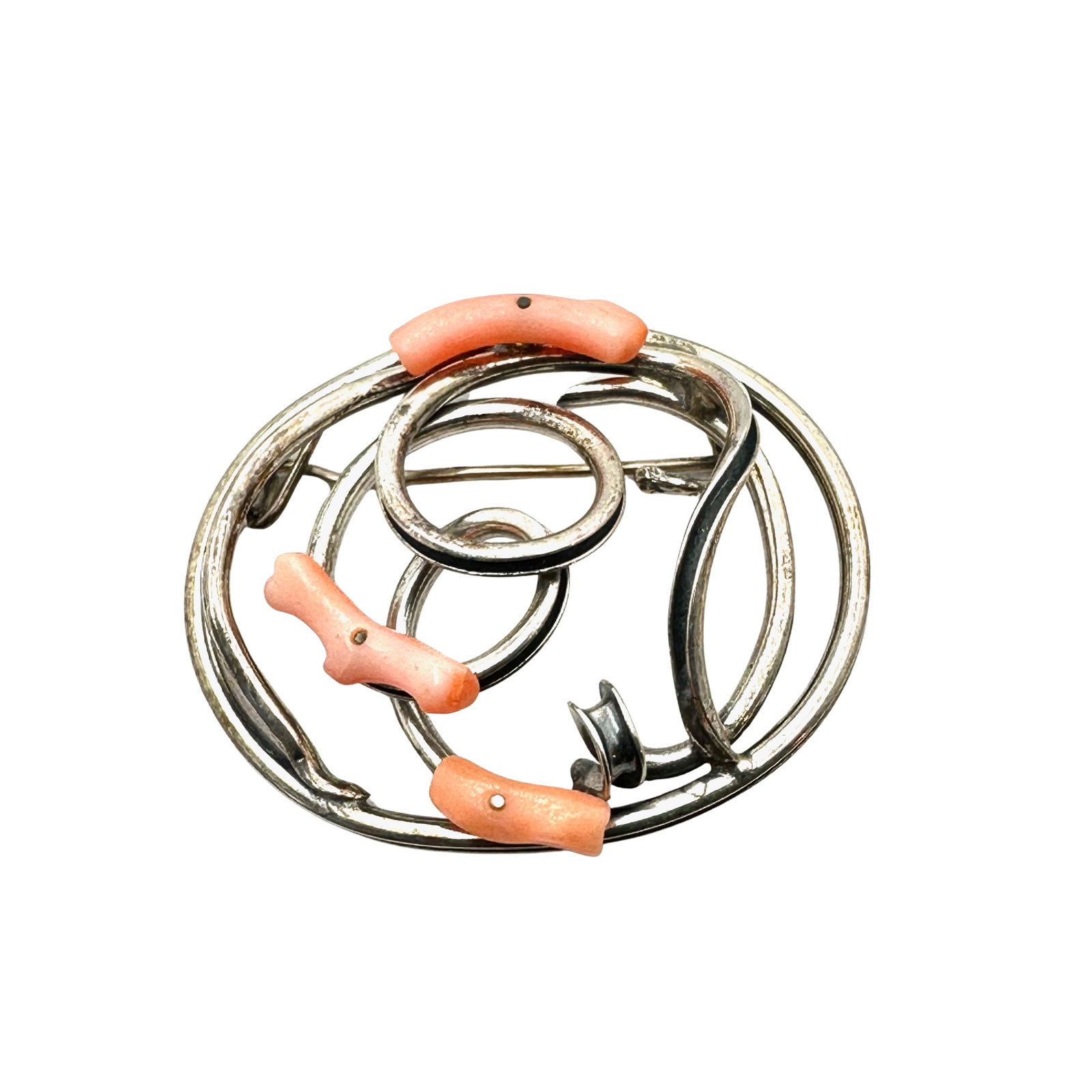 Antique Vintage Angel Skin Coral Sterling Silver Brooch Pin 2 Inch Older C Clasp: Antique Vintage Angel Skin Coral Sterling Silver Brooch Pin 2 Inch Older C Clasp