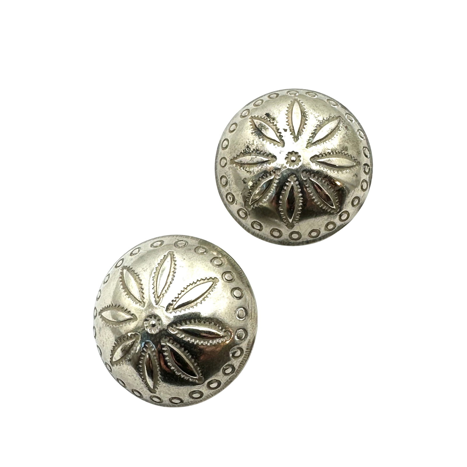 Vintage Pair of Native American Sterling Silver Buttons 1 Inch Each: Vintage Pair of Native American Sterling Silver Buttons 1 Inch Each