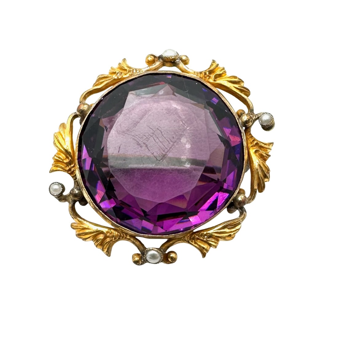 Antique Purple Czech Glass Seed Pearl 1.5 Inch Gold Filled Brooch Pin: Antique Purple Czech Glass Seed Pearl 1.5 Inch Gold Filled Brooch Pin