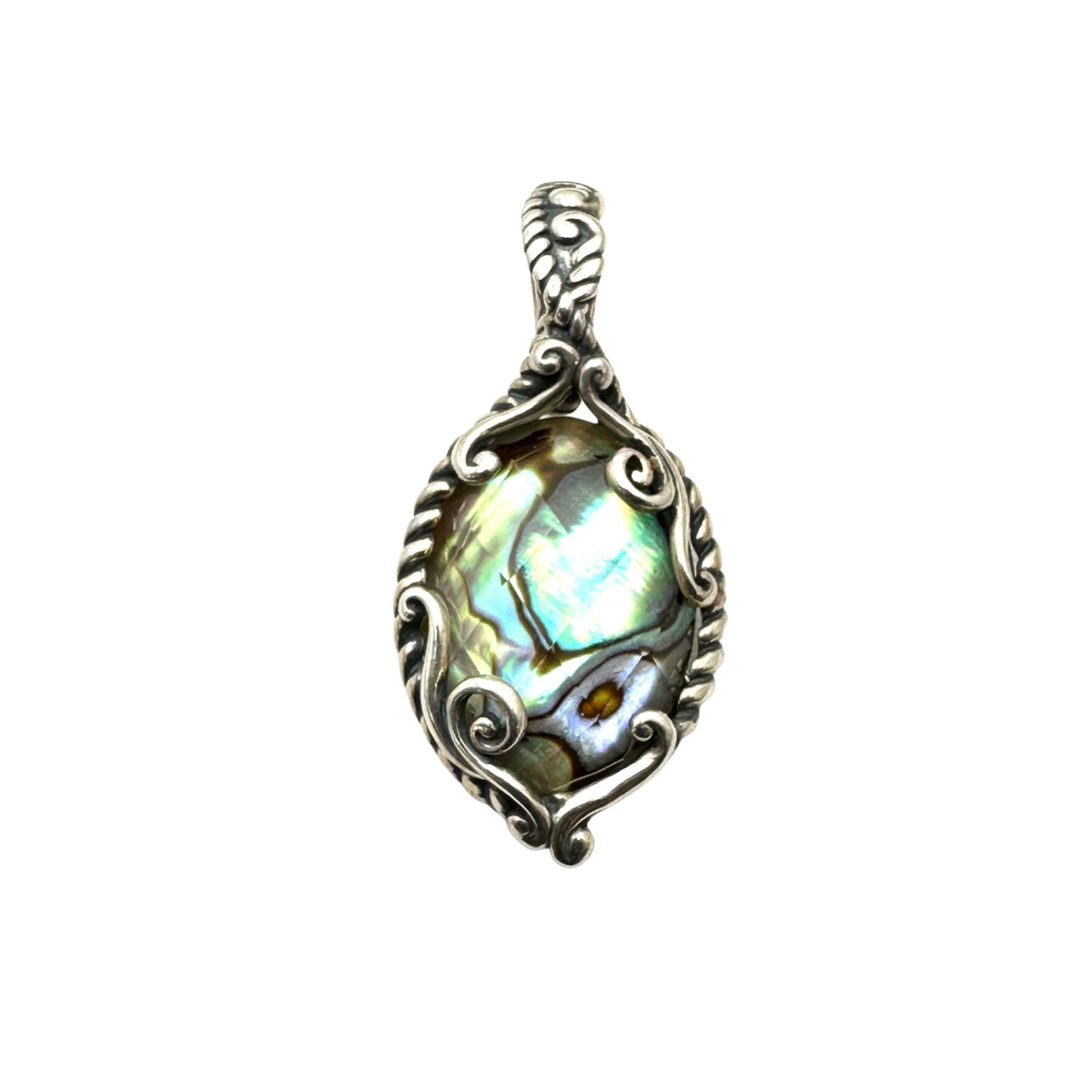 Carolyn Pollack Abalone Doublet Sterling Silver Pendant Enhancer 1.75 Inch: Carolyn Pollack Abalone Doublet Sterling Silver Pendant Enhancer 1.75 Inch