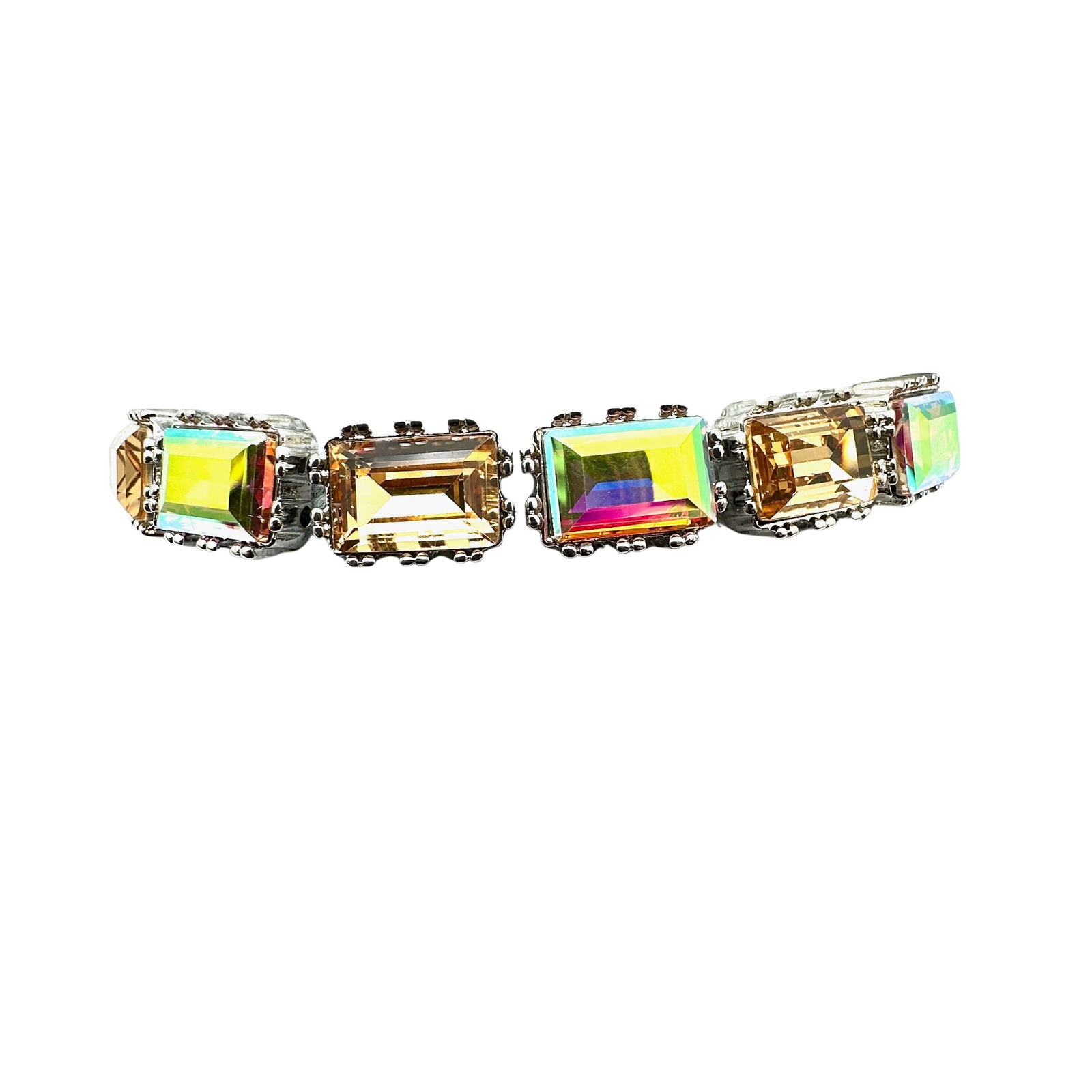 Kirks Folly Aurora Borealis Crystal Silver Tone Stretch Bracelet (1 of 2)