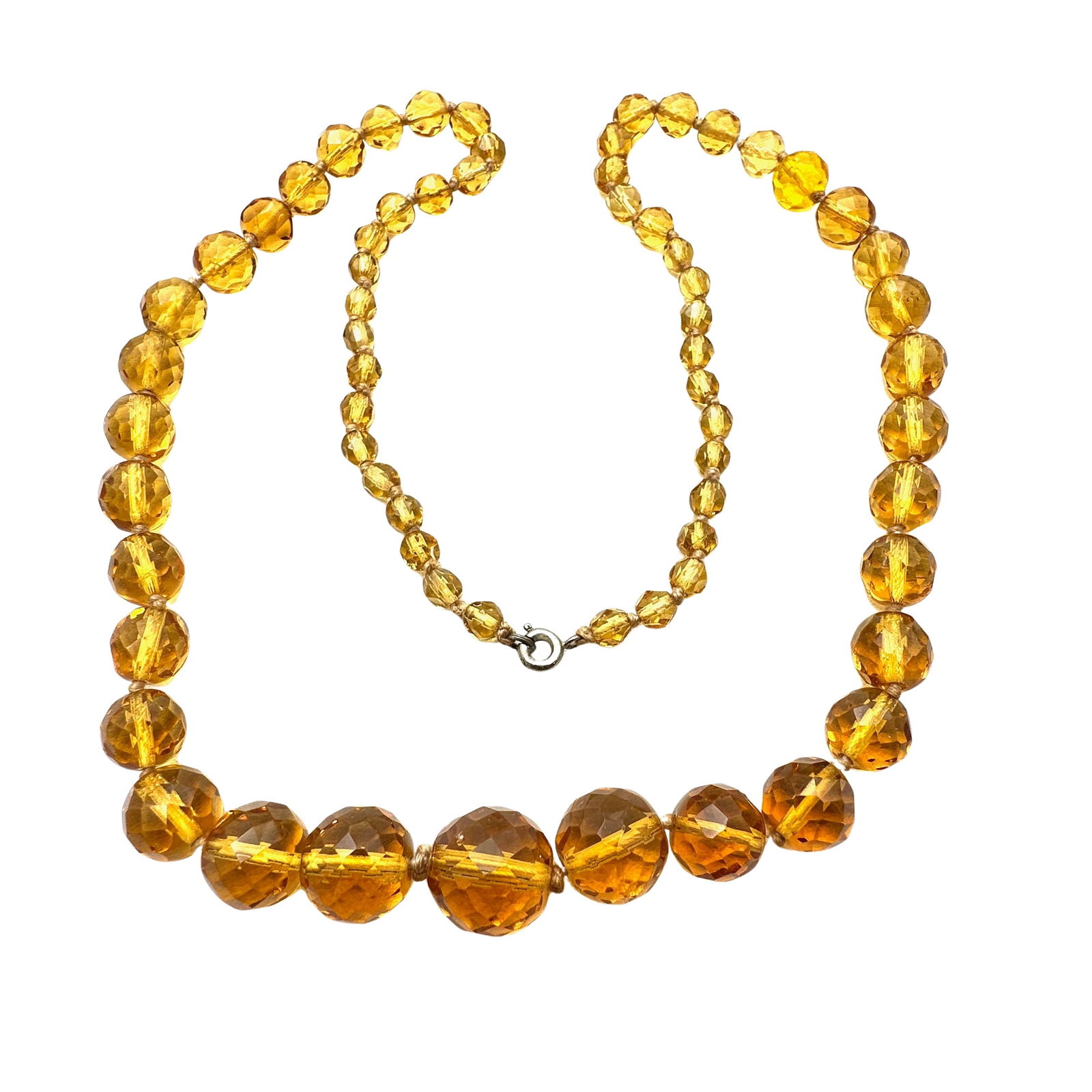 Antique Vintage Amber Colored Faceted Glass Bead Necklace 24 Inch Length: Antique Vintage Amber Colored Faceted Glass Bead Necklace 24 Inch Length