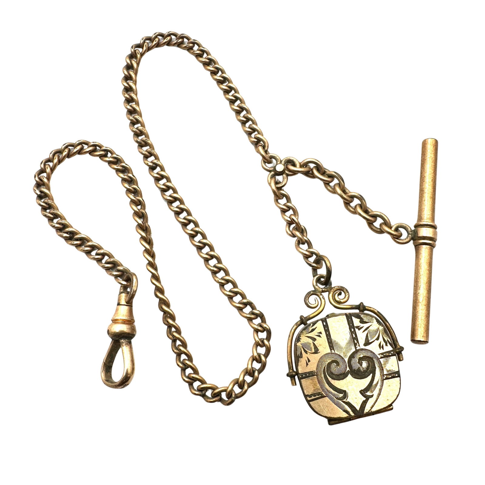 Antique Victorian Picture Locket Fob Watch Chain Gold Tone 8 Inch Length (1 of 2)