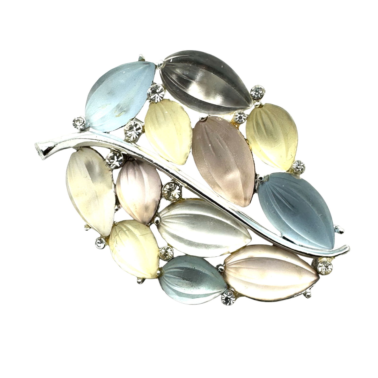 Vintage Lisner Pink Blue Yellow Pastel Silver Tone Brooch Pin 2 Inch (1 of 2)