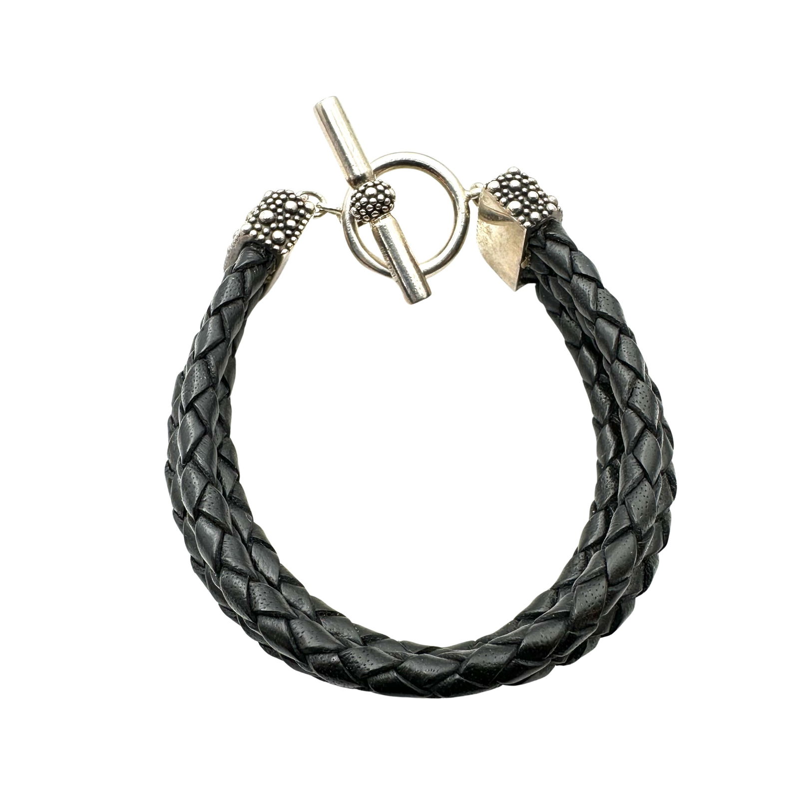 Michael Dawkins Sterling Silver Black Leather Bracelet 6.5 Inch Length (1 of 2)