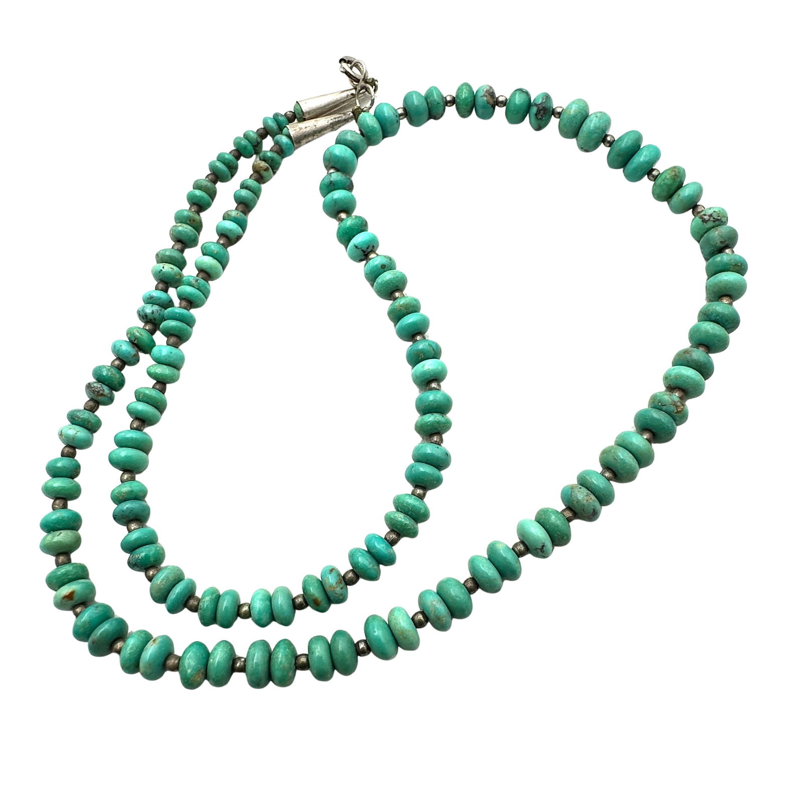 Vintage American Southwest Sterling Silver Turquoise Bead Necklace 20 Inch (1 of 2)