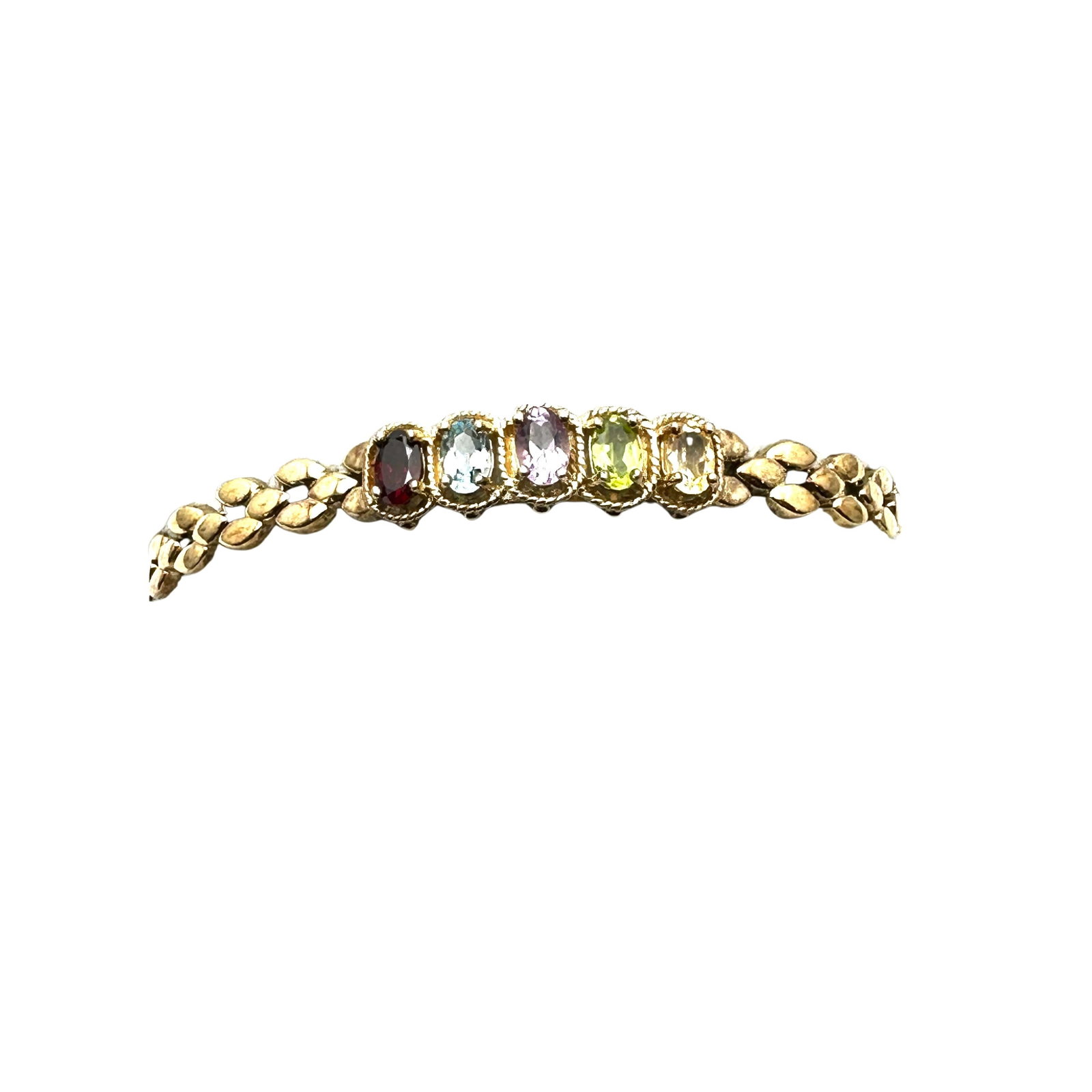 Multi Gemstone Gold Over Sterling Silver Tennis Bracelet 7 Inch Length 16 Grams Pristine Condition: Multi Gemstone Gold Over Sterling Silver Tennis Bracelet 7 Inch Length 16 Grams Pristine Condition