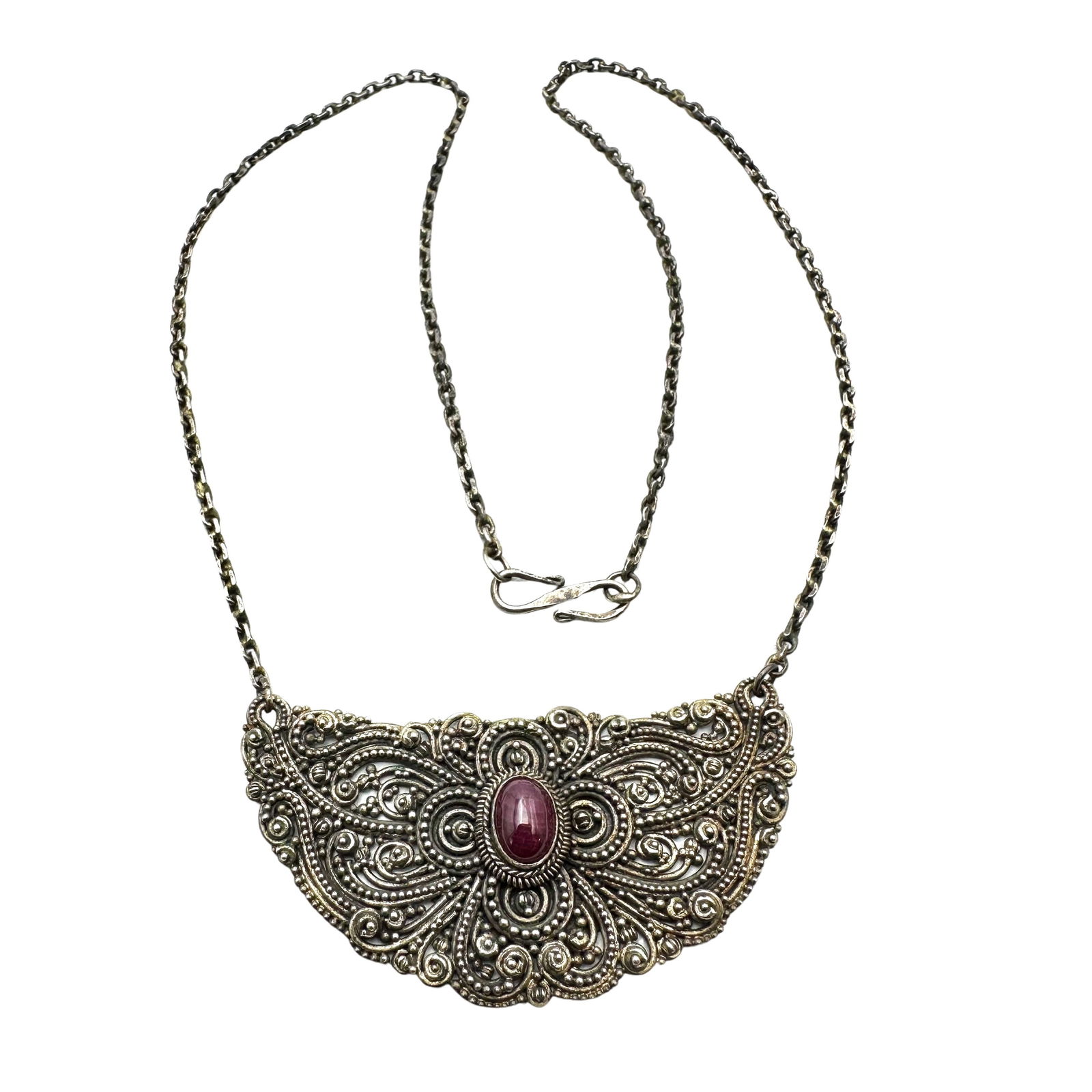 Vintage Red Ruby Sterling Silver Indonesian Pendant Necklace 16 Inch Weight 12 Grams (1 of 2)