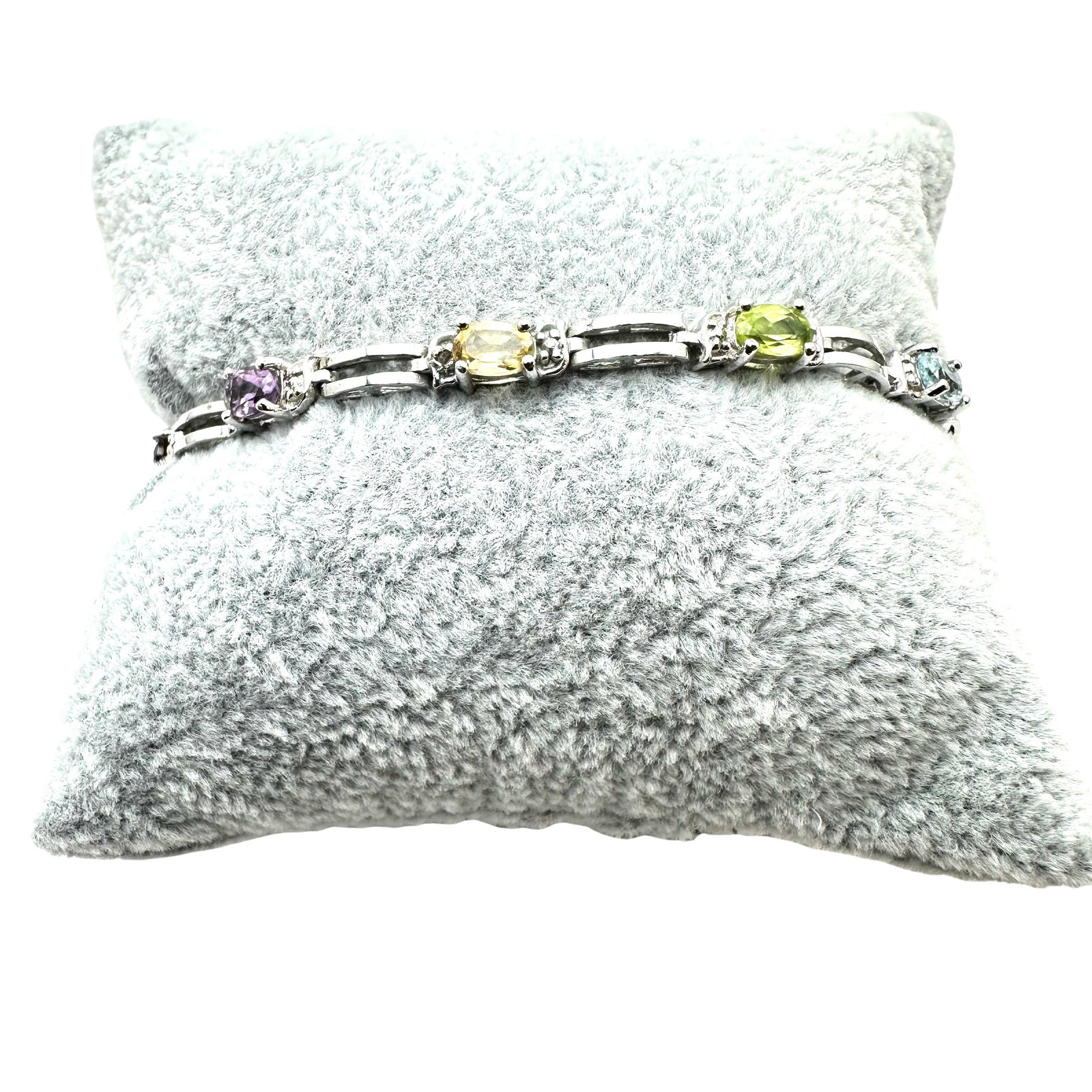 Multi Gemstone Sterling Silver Tennis Bracelet 7 Inch Length 10 Grams Pristine Condition: Multi Gemstone Sterling Silver Tennis Bracelet 7 Inch Length 10 Grams Pristine Condition