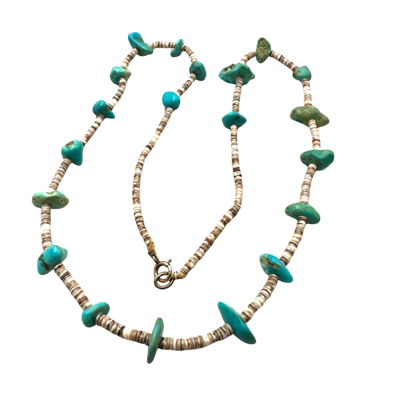 American Southwest Turquoise Heishi Shell Bead Sterling Silver Necklace 20 Inch (1 of 2)