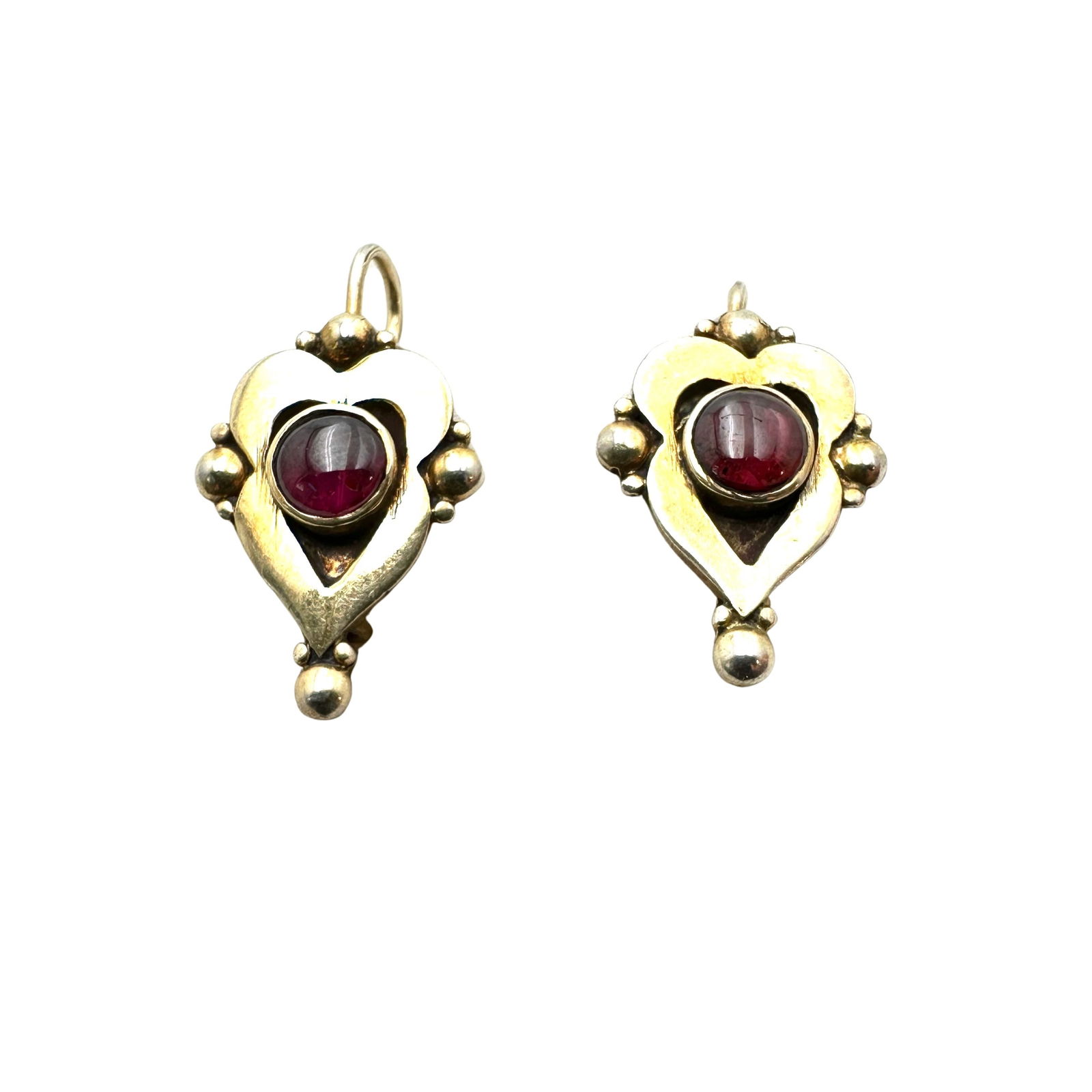 Red Garnet Gemstone Gold Over Sterling Silver Heart Design Earrings Pierced 1.25 Inch (1 of 2)