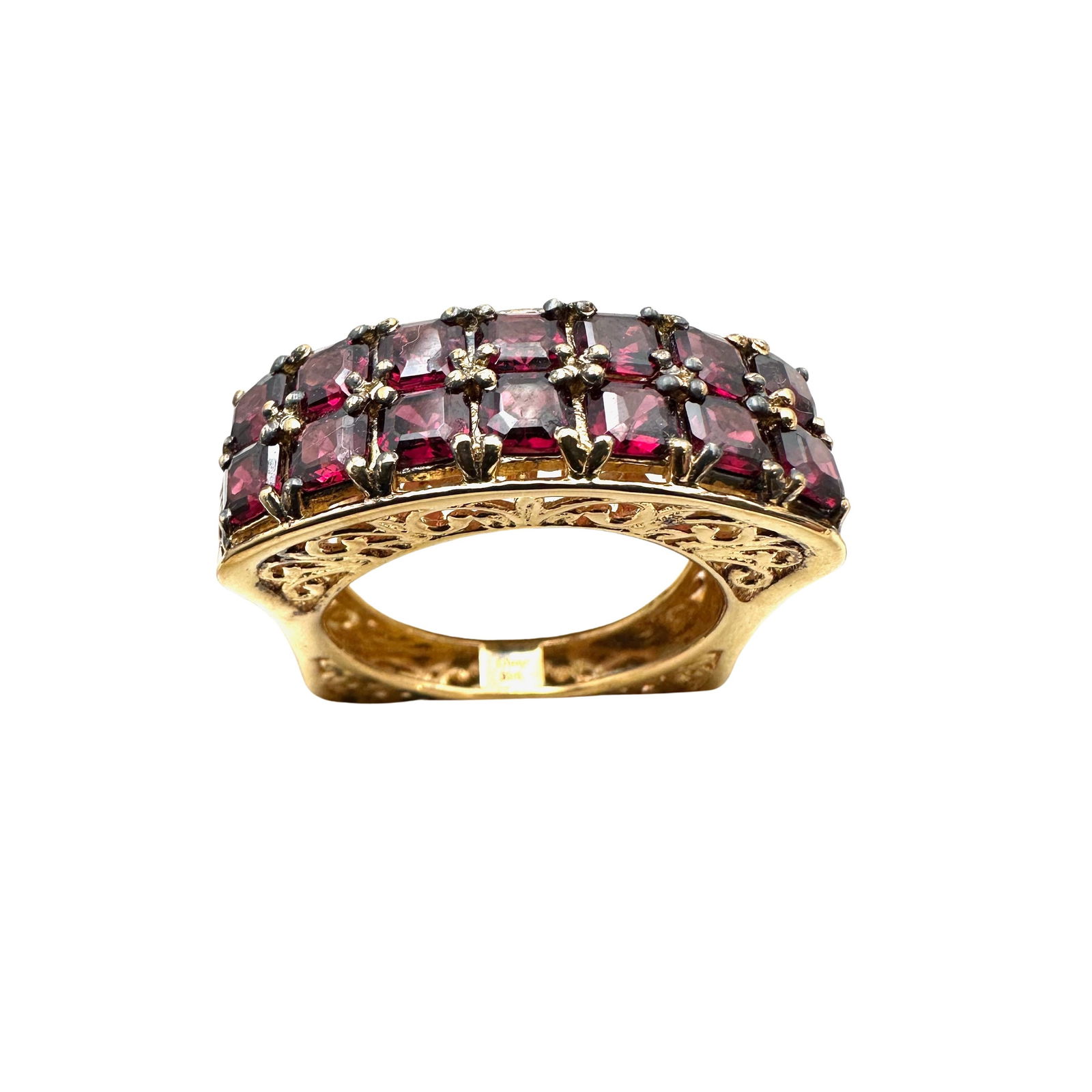 D Joy Garnet Gold Over Sterling Silver Filigree Statement Ring Size 10 Unique Design Weight 8 Grams (1 of 2)