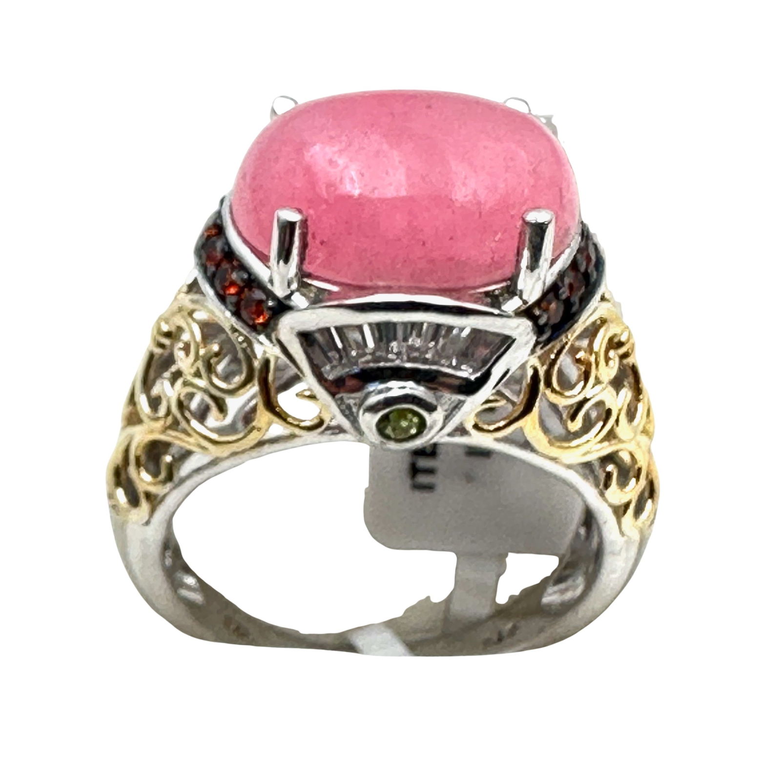 Chuck Clemency Pink Red Green Clear Gemstone Gold Over Sterling Silver Statement Ring Size 9 (1 of 2)
