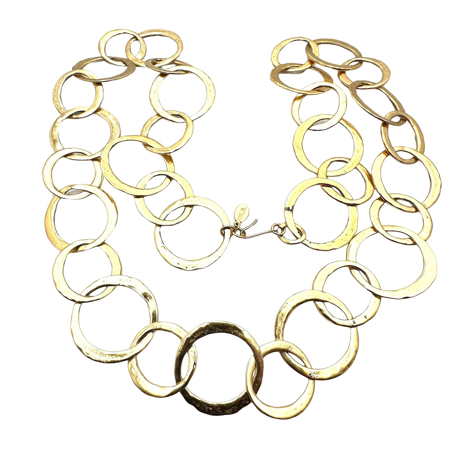 Vintage Kenneth Jay Lane Matte Gold Tone Large Circles Necklace 28 Inch Length (1 of 2)