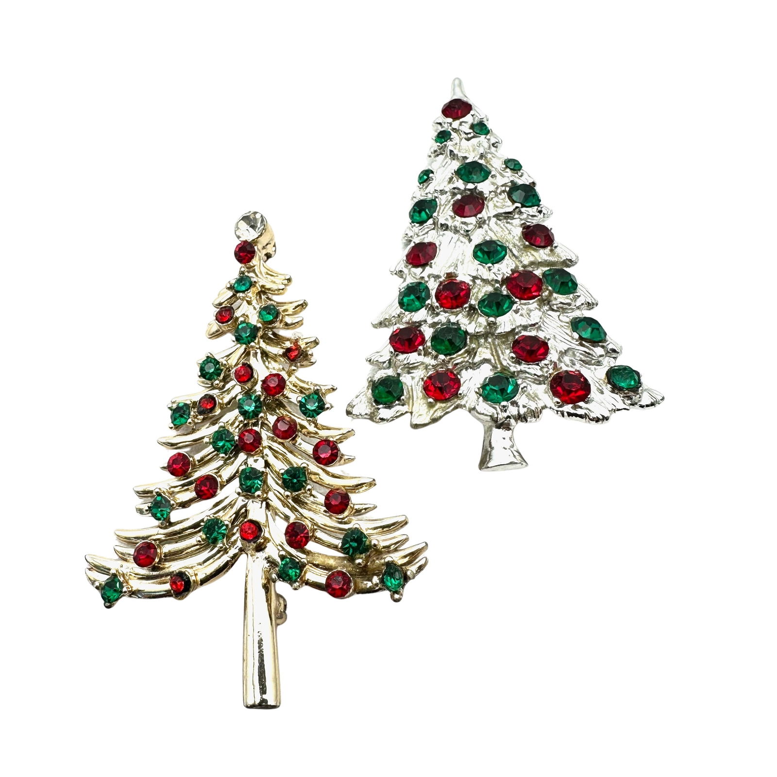 Vintage Group Lot of Two Rhinestone Christmas Tree Brooches Pins (1 of 2)