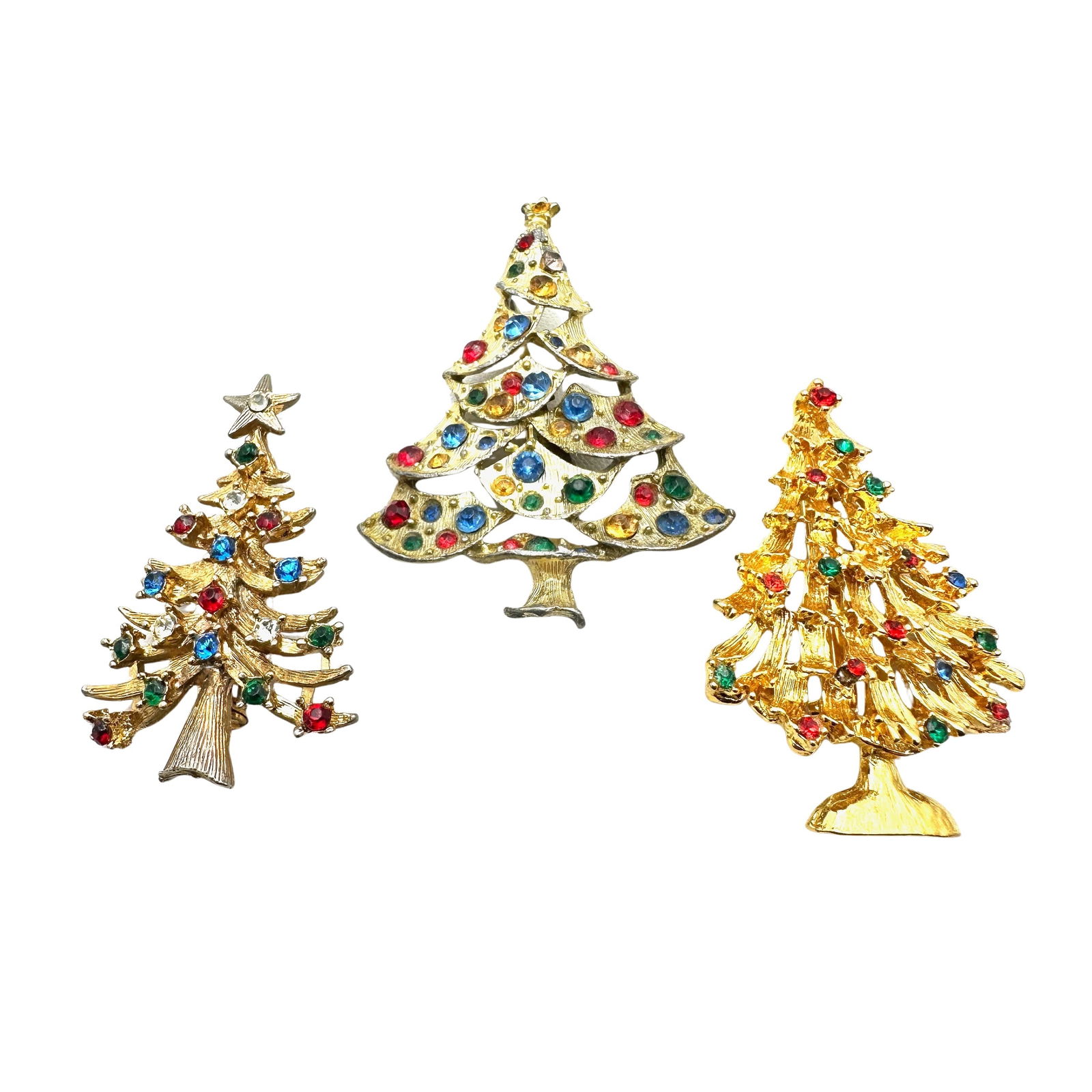 Vintage Group Lot of Three Rhinestone Christmas Tree Brooches Pins (1 of 2)