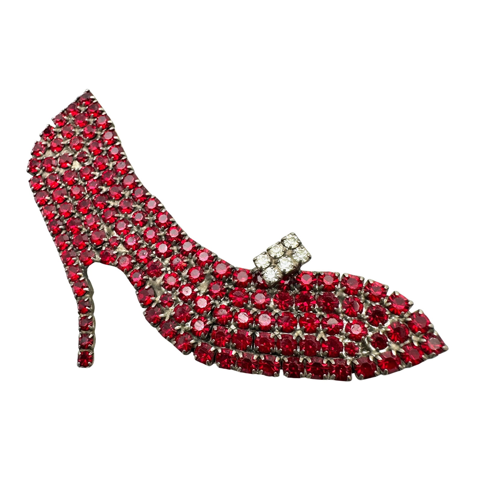 Vintage Red Glass Rhinestone Slipper Shoe Silver Tone Brooch Pin 2.5 Inch: Vintage Red Glass Rhinestone Slipper Shoe Silver Tone Brooch Pin 2.5 Inch