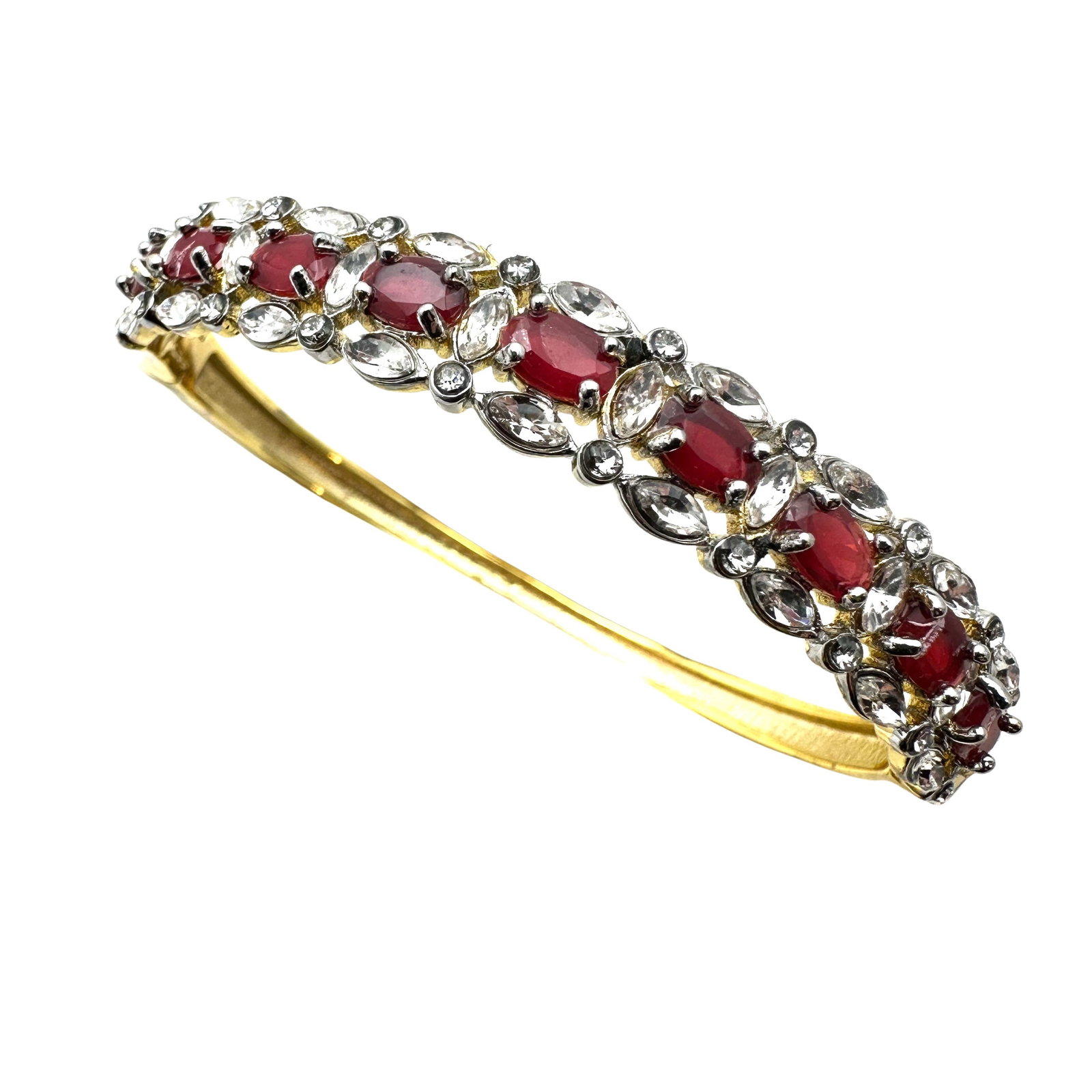 Vintage Costume Red Clear Rhinestone Gold Tone Bracelet Nice Quality Has the Look of Fine Jewelry: Vintage Costume Red Clear Rhinestone Gold Tone Bracelet Nice Quality Has the Look of Fine Jewelry