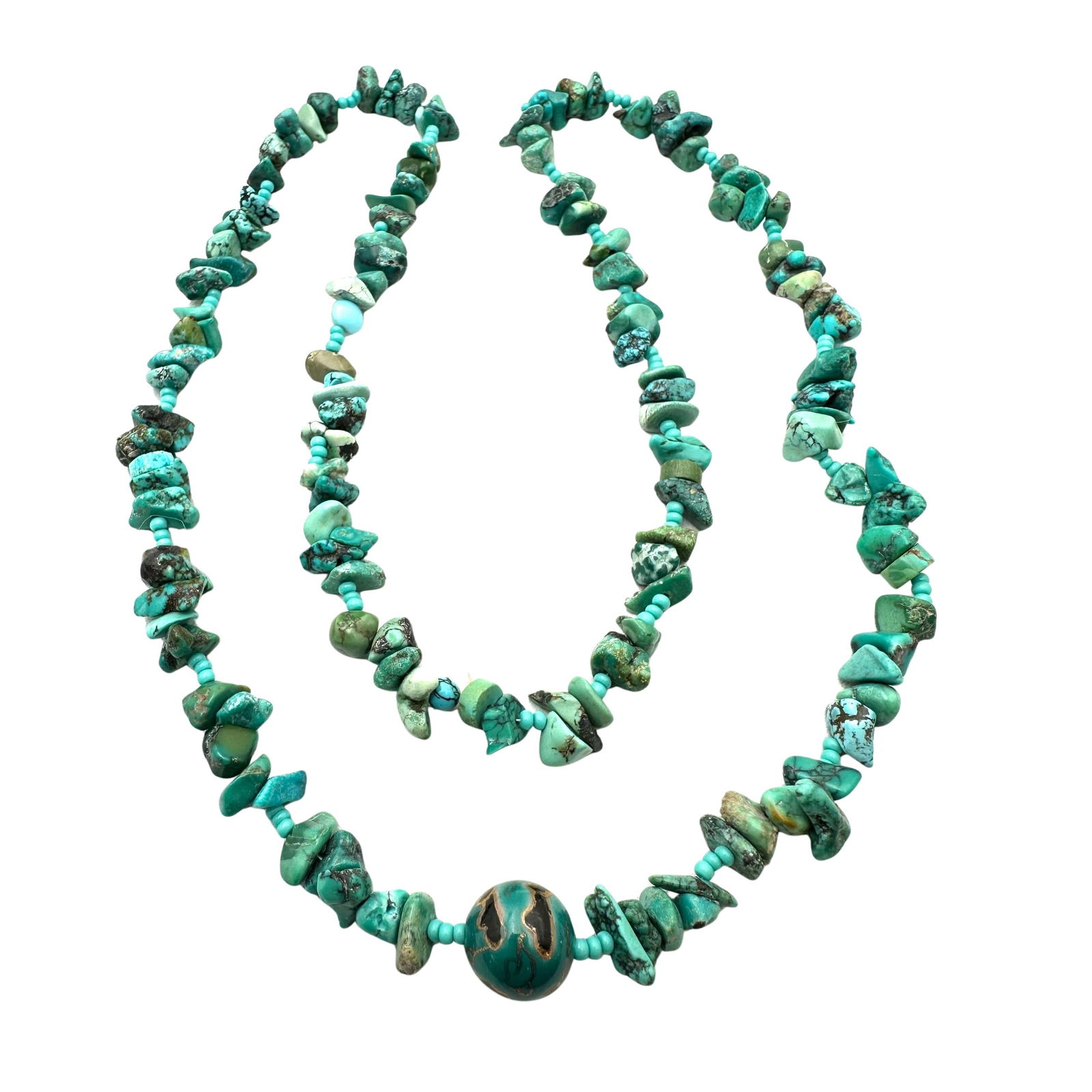 Vintage Turquoise Bead Necklace Center Cloisonne Bead 24 Inch Necklace: Vintage Turquoise Bead Necklace Center Cloisonne Bead 24 Inch Necklace