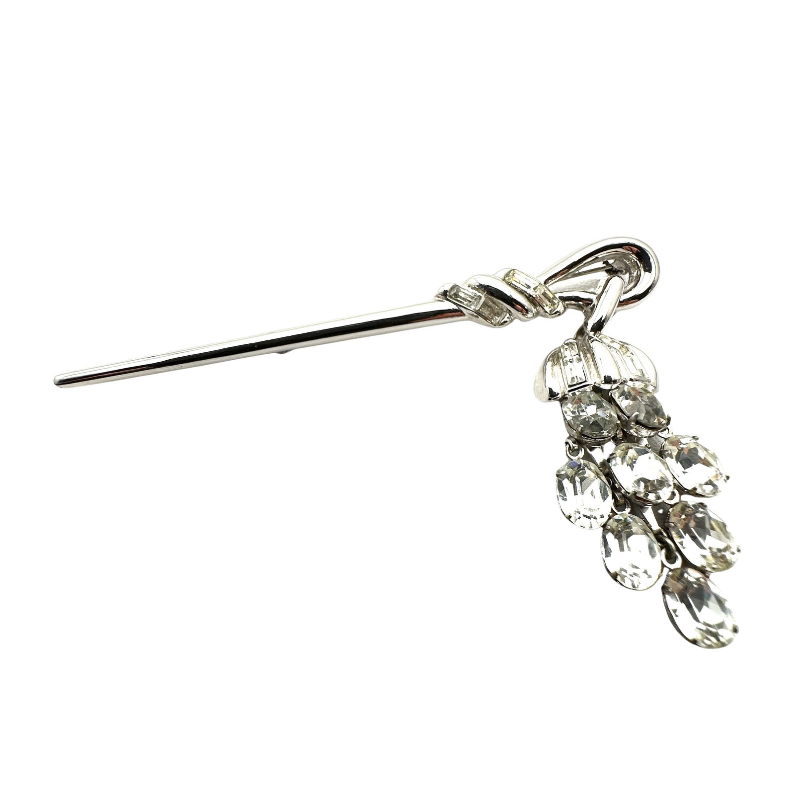 Vintage Trifari Clear Glass Rhinestone Silver Tone Waterfall Brooch Pin 3.5 Inch: Vintage Trifari Clear Glass Rhinestone Silver Tone Waterfall Brooch Pin 3.5 Inch