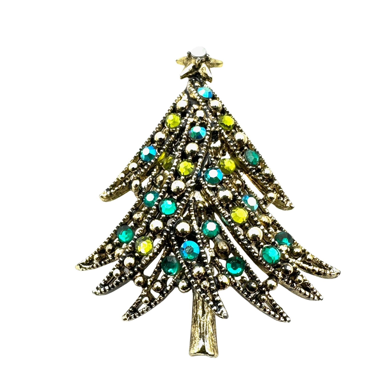 Vintage Hollycraft Green Rhinestone Gold Tone Christmas Tree Brooch Pin 2.5 Inch (1 of 2)
