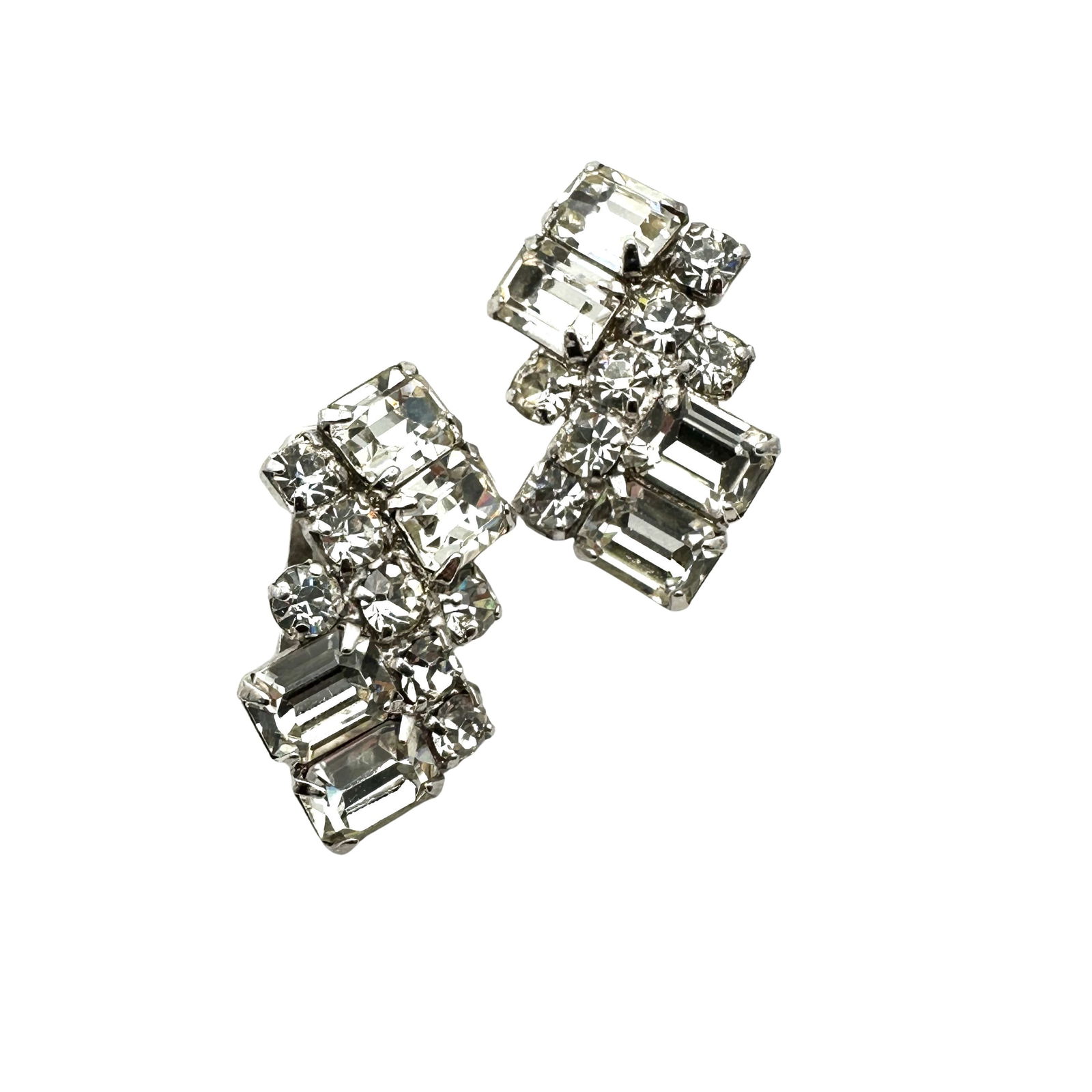 Vintage Juliana Clear Glass Rhinestone Silver Tone Clip Earrings (1 of 2)