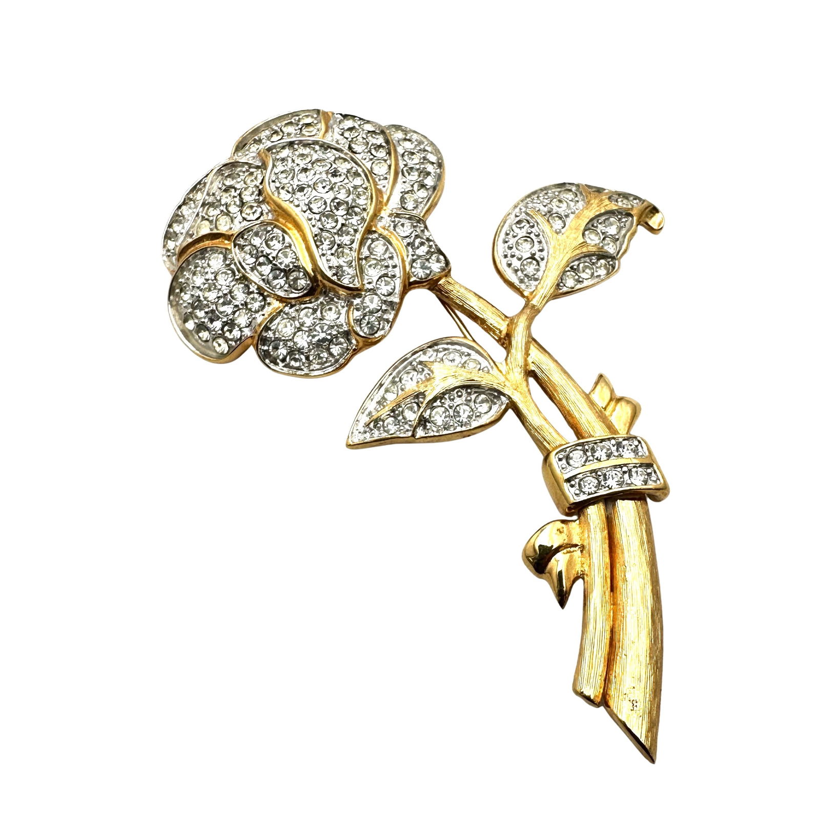 Vintage Nolan Miller Clear Rhinestone Gold Tone Large Flower Brooch Pin 3.5 Inch (1 of 2)