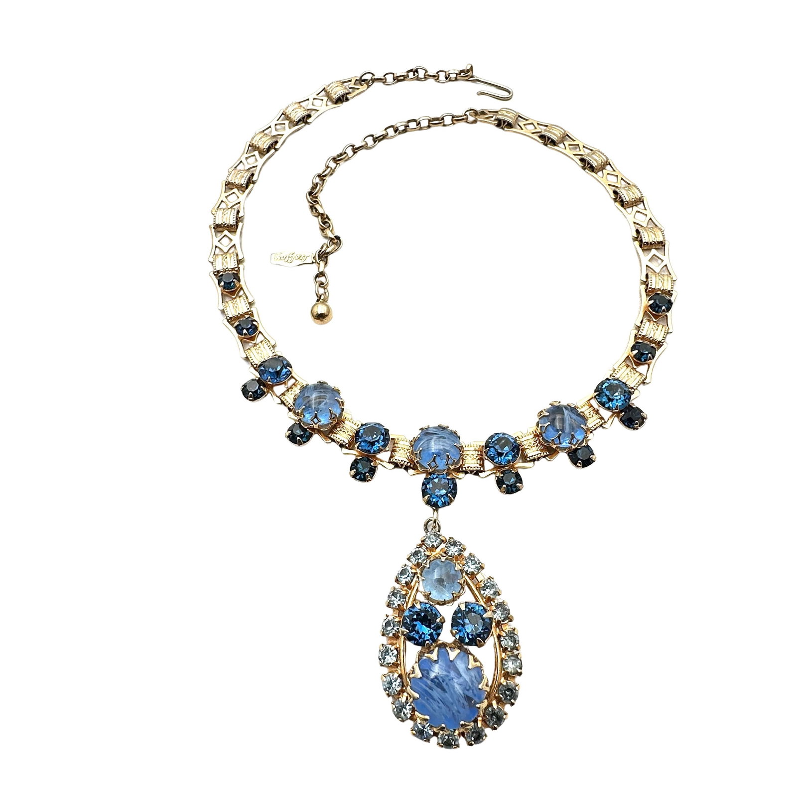 Vintage Leo Glass Light and Dark Blue Glass Rhinestone Book Chain Gold Tone Necklace 16 Inch: Vintage Leo Glass Light and Dark Blue Glass Rhinestone Book Chain Gold Tone Necklace 16 Inch