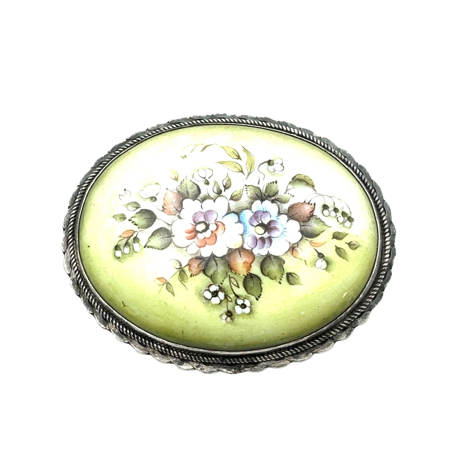 Vintage Hand painted Enamel Flower Sterling Silver Brooch Pin 2 Inch (1 of 2)