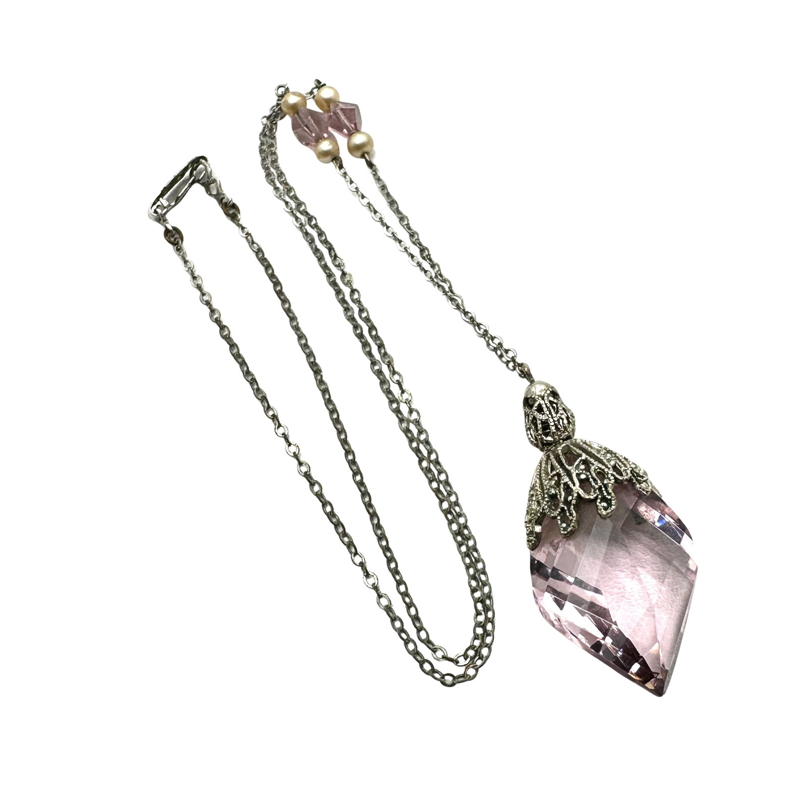 Vintage Art Deco Purple Czech Glass Pendant Silver Tone Necklace 16 Inch: Vintage Art Deco Purple Czech Glass Pendant Silver Tone Necklace 16 Inch