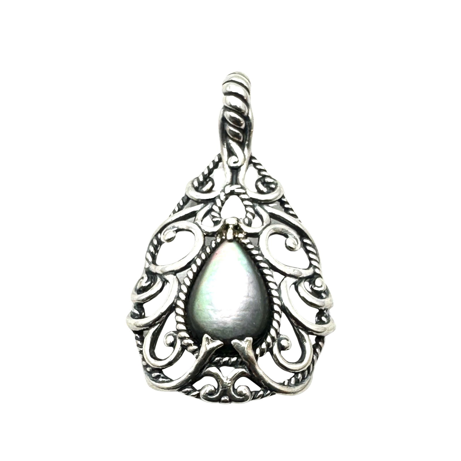 Vintage Carolyn Pollack Abalone Pearl Sterling Silver Pendant Enhancer 1.75 Inch: Vintage Carolyn Pollack Abalone Pearl Sterling Silver Pendant Enhancer 1.75 Inch